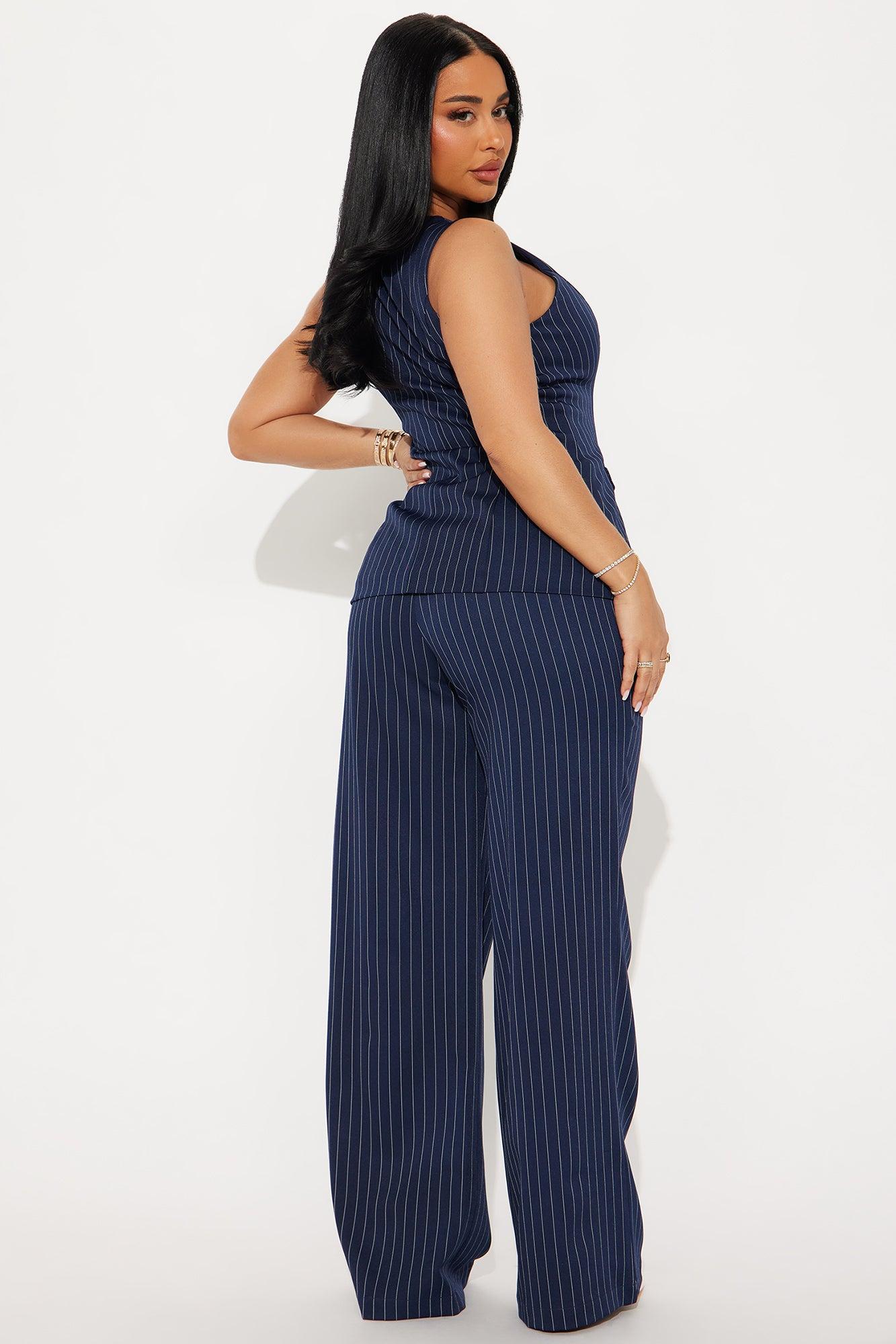 Stephanie Pinstripe Vest Pant Set - Navy Product Image