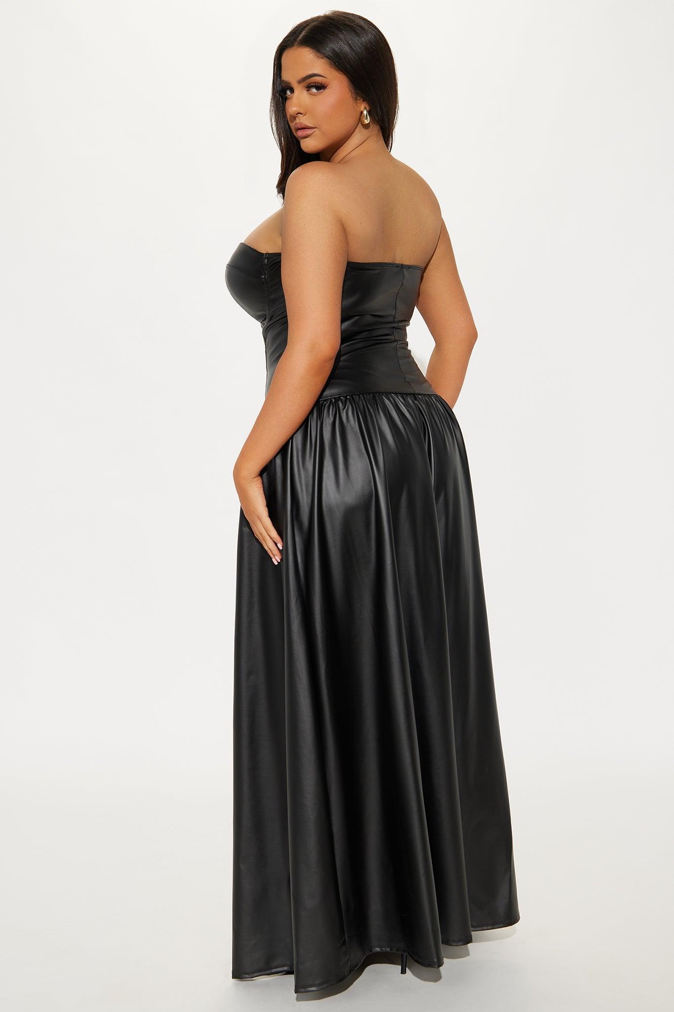 Daphne Faux Leather Drop Waist Maxi Dress - Black Product Image
