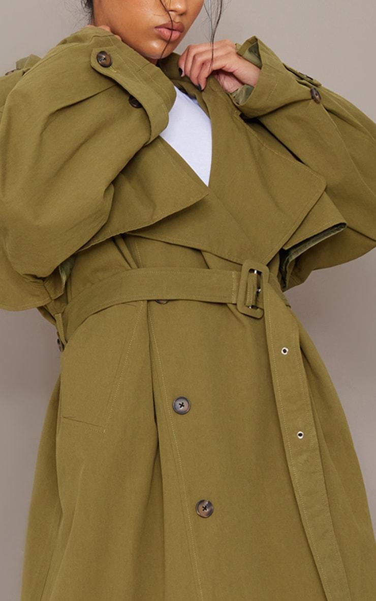Khaki Hooded Oversized Woven Trench Coat Product Image