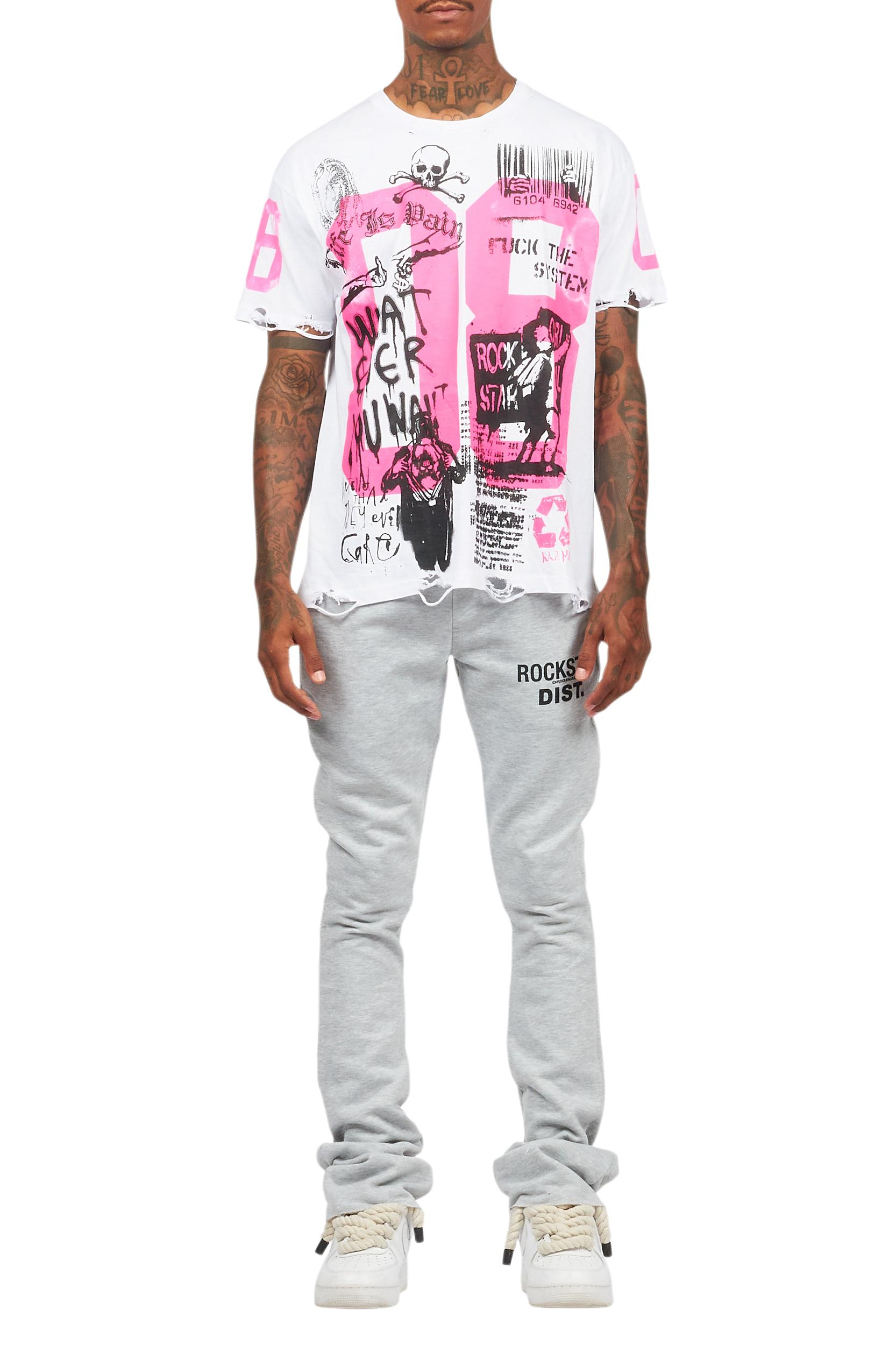 Grill White/Pink Graphic Oversized T-Shirt Male Product Image