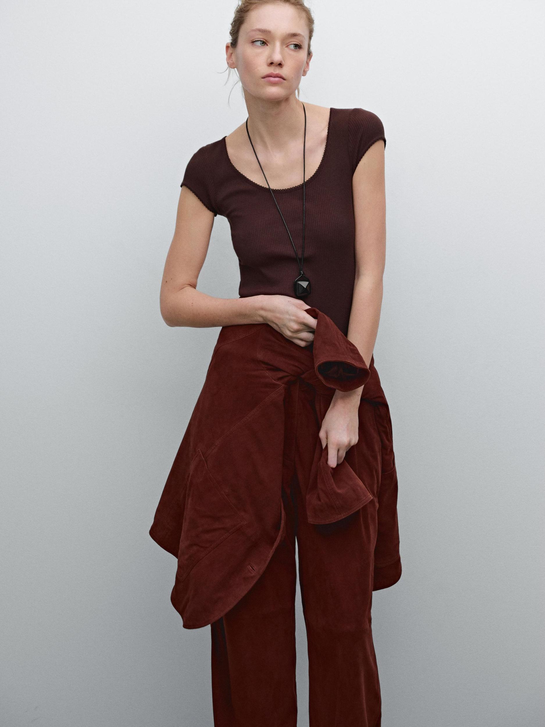 Cotton T-shirt with lace trim detail Product Image