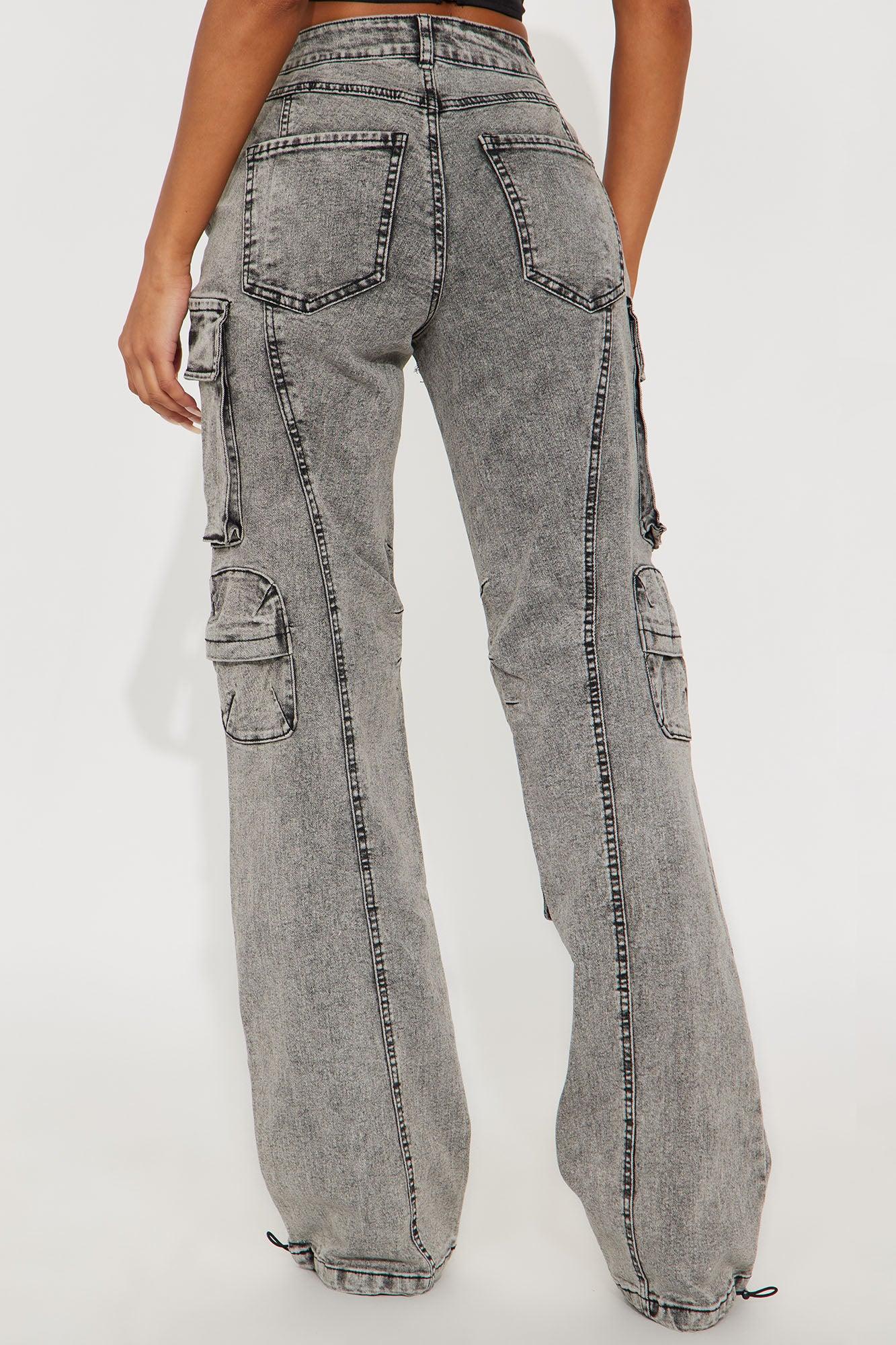 Tall Fairfax High Rise Stretch Cargo Jean - Acid Wash Grey Female Product Image
