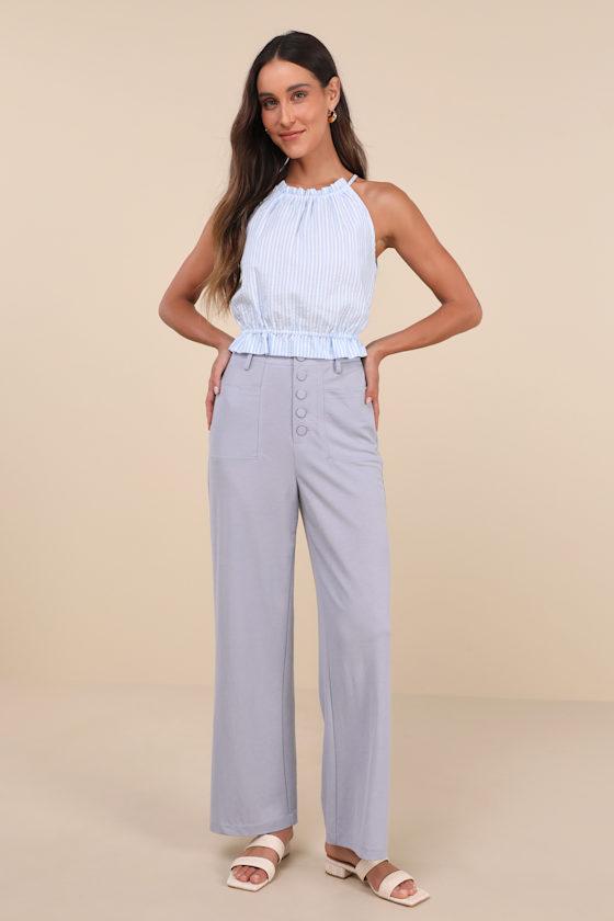 Instinctively Elevated Slate High-Rise Button-Fly Wide-Leg Pants Product Image