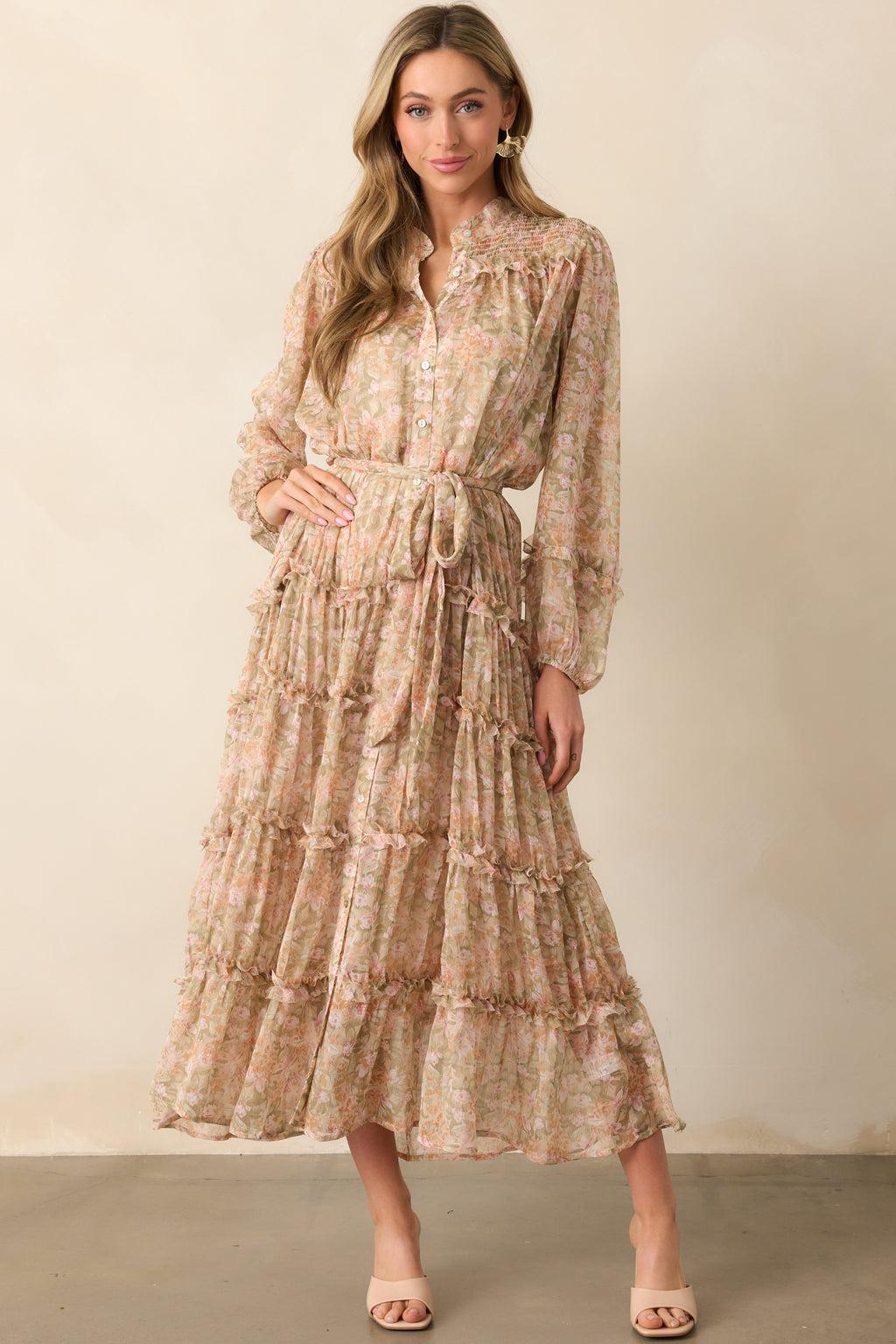 Whisper Of The Wind Blush Floral Long Sleeve Maxi Dress Product Image