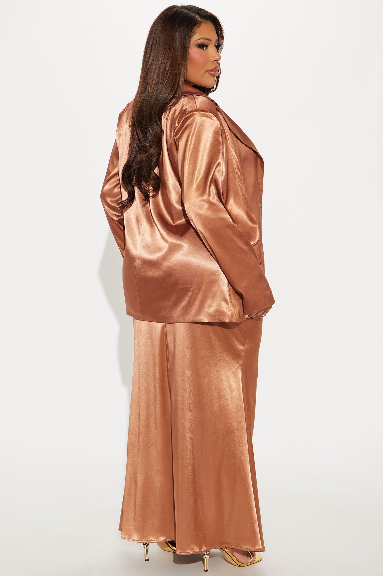 Santeria Satin Maxi Dress and Blazer Set - Brown Product Image