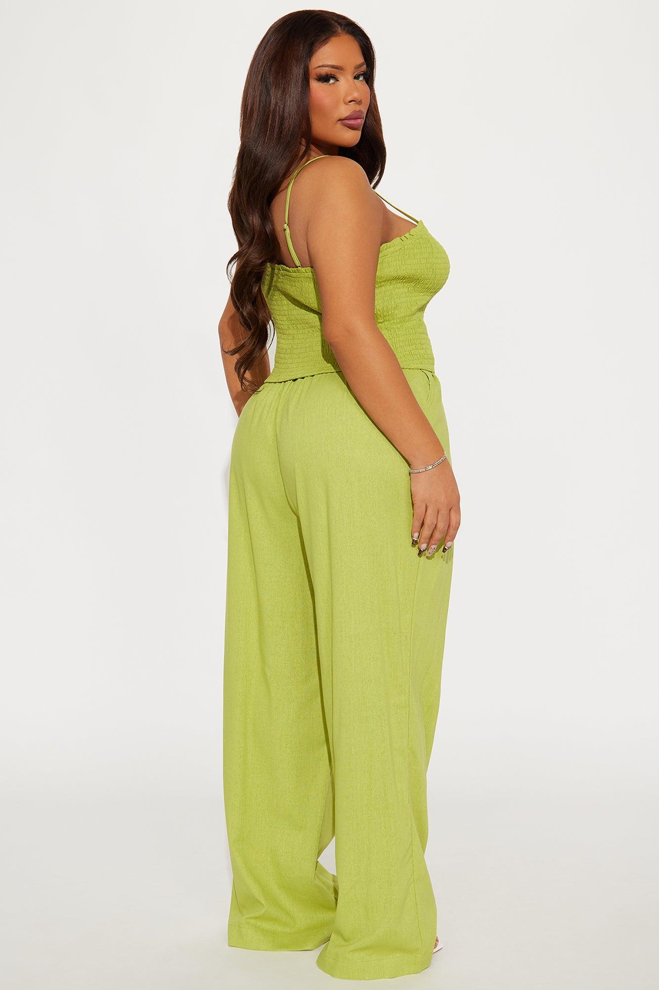 Karina Linen Pant Set - Chartreuse Product Image