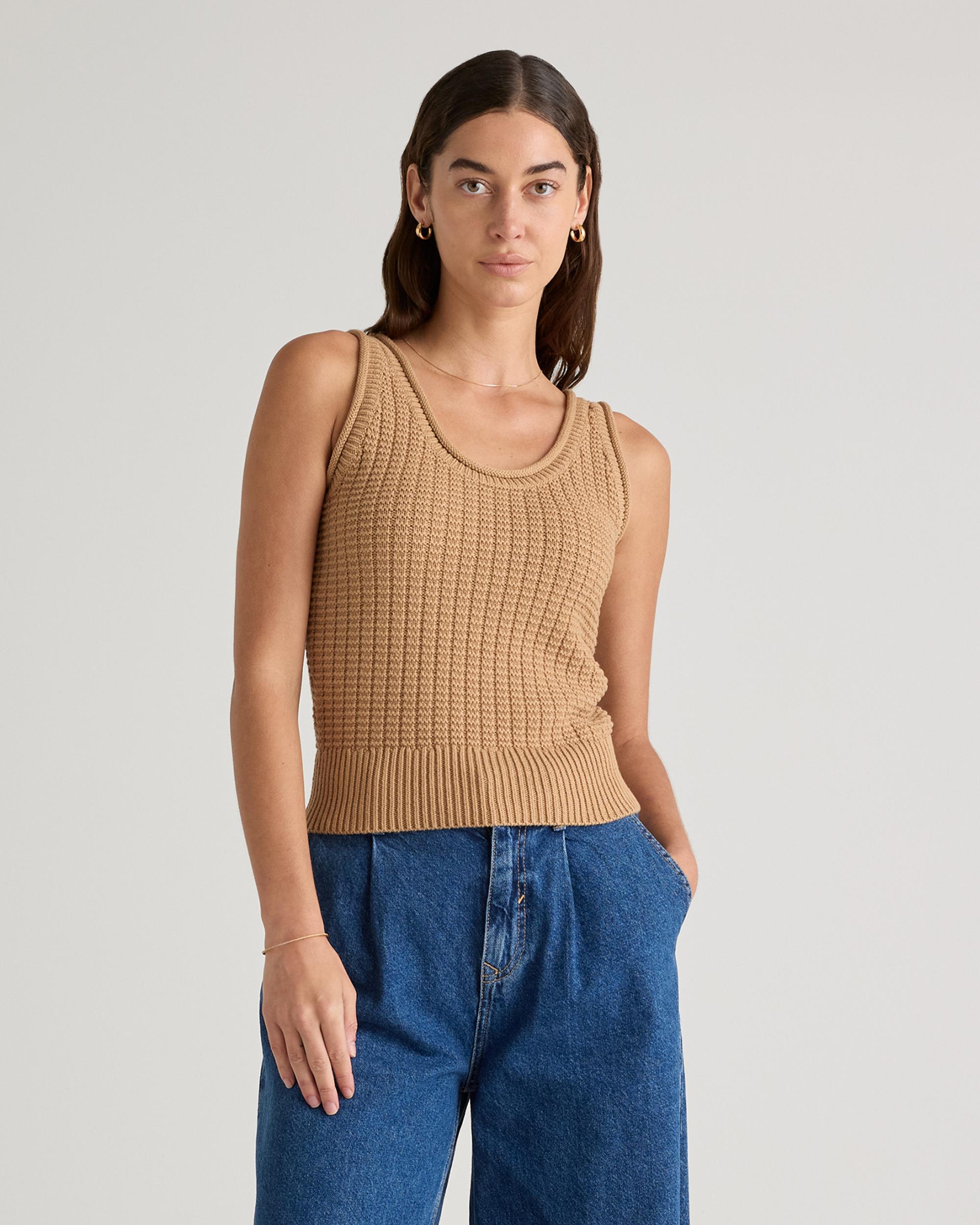 Quince | Women's Waffle Cropped Sweater Tank Top Size XL, Organic Cotton Product Image