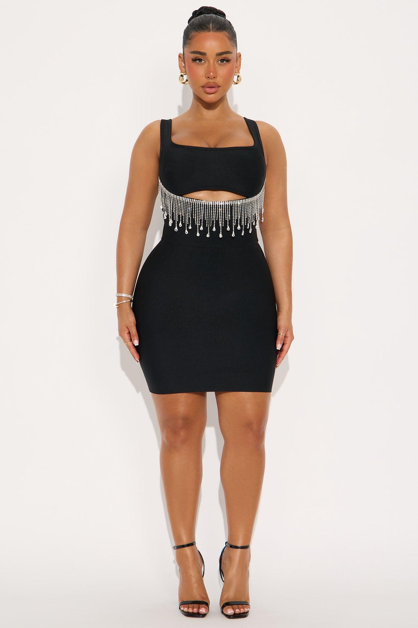 Belinda Bandage Rhinestone Mini Dress - Black Female Product Image