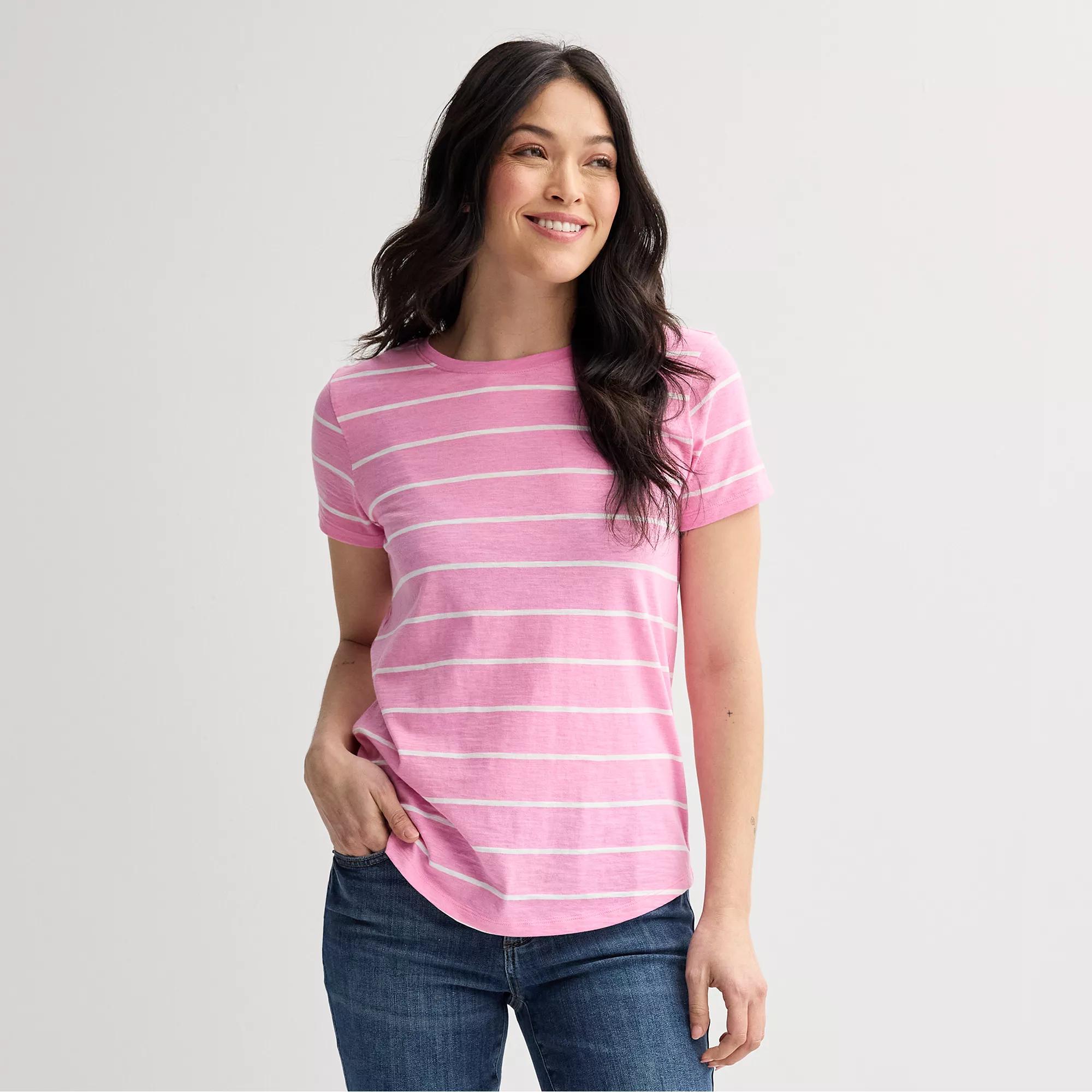 Women's Sonoma Goods For Life® Short-Sleeve Crew Tee, Size: XL, Pink Simple Stripe Product Image