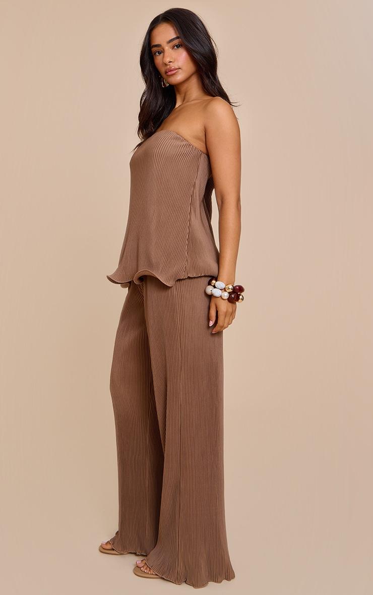 Petite Taupe Plisse Frilled edge Bandeau Top Product Image