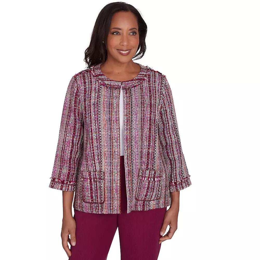 Women's Alfred Dunner Fringe Textured Jacket, Size: Medium, Multi Red Product Image