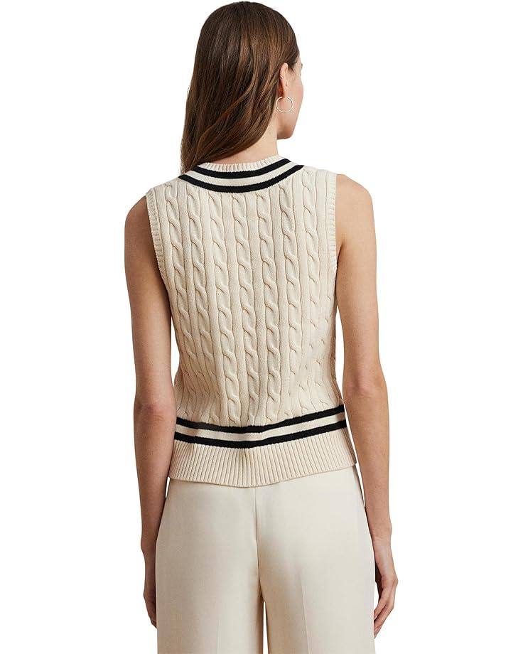 Petite Cable-knit Cotton Polo Sweater Product Image