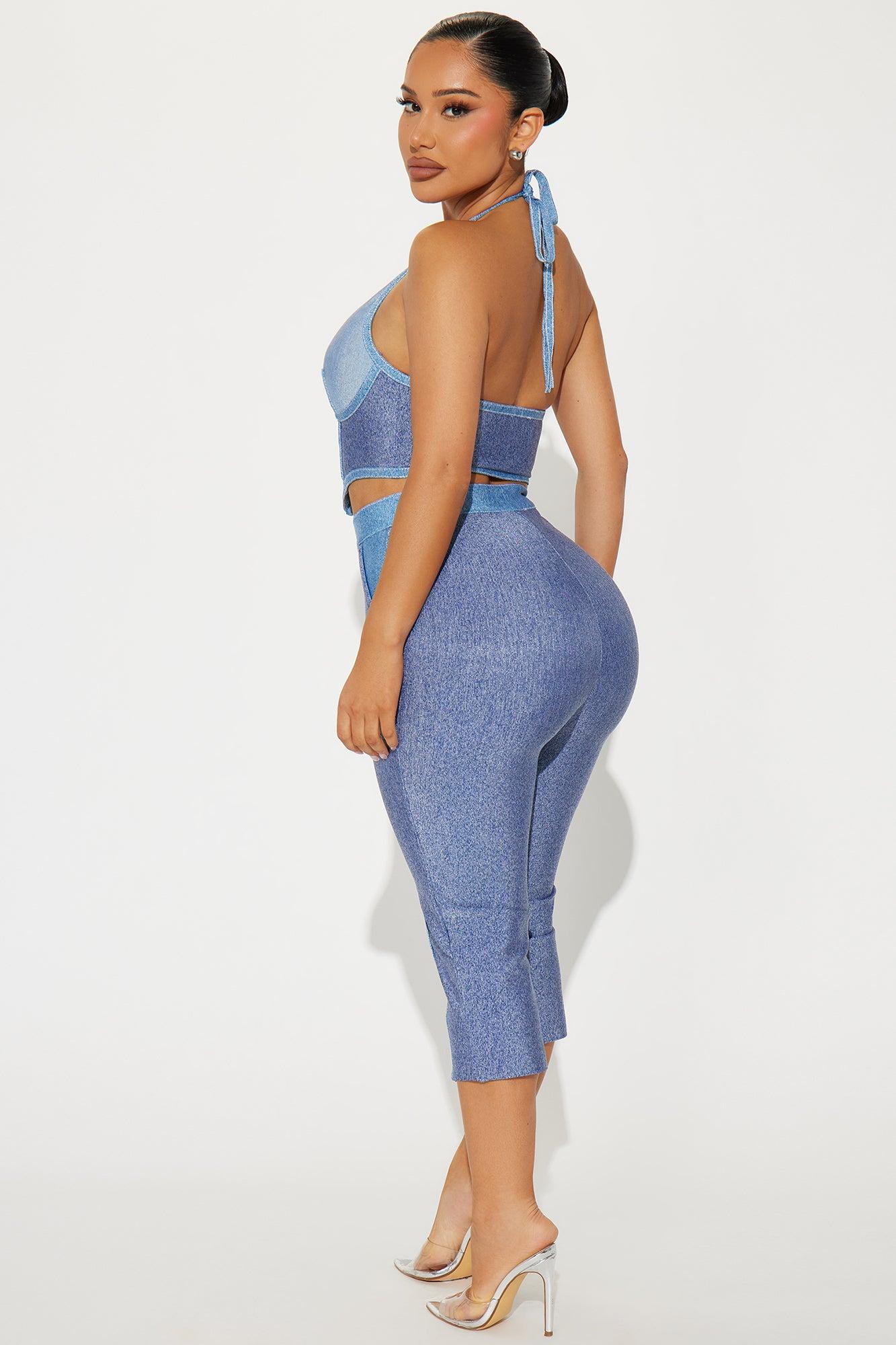 LaLa Bandage Capri Legging Set - Blue Product Image