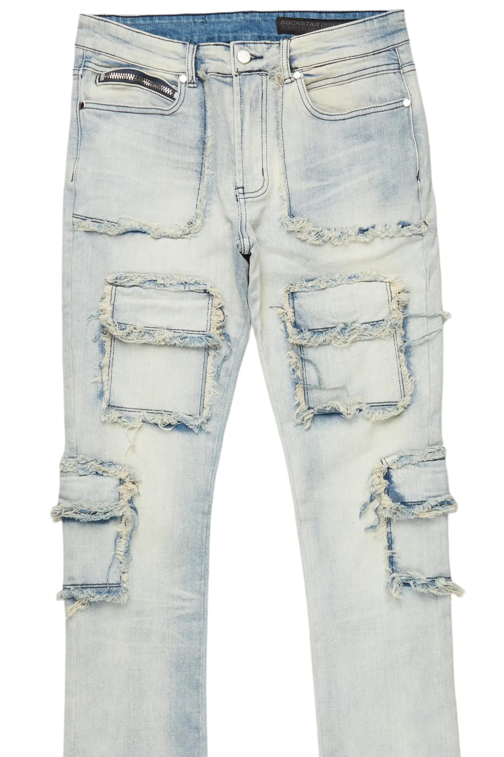 Tyrell Blue Stacked Flare Cargo Jean Male Product Image