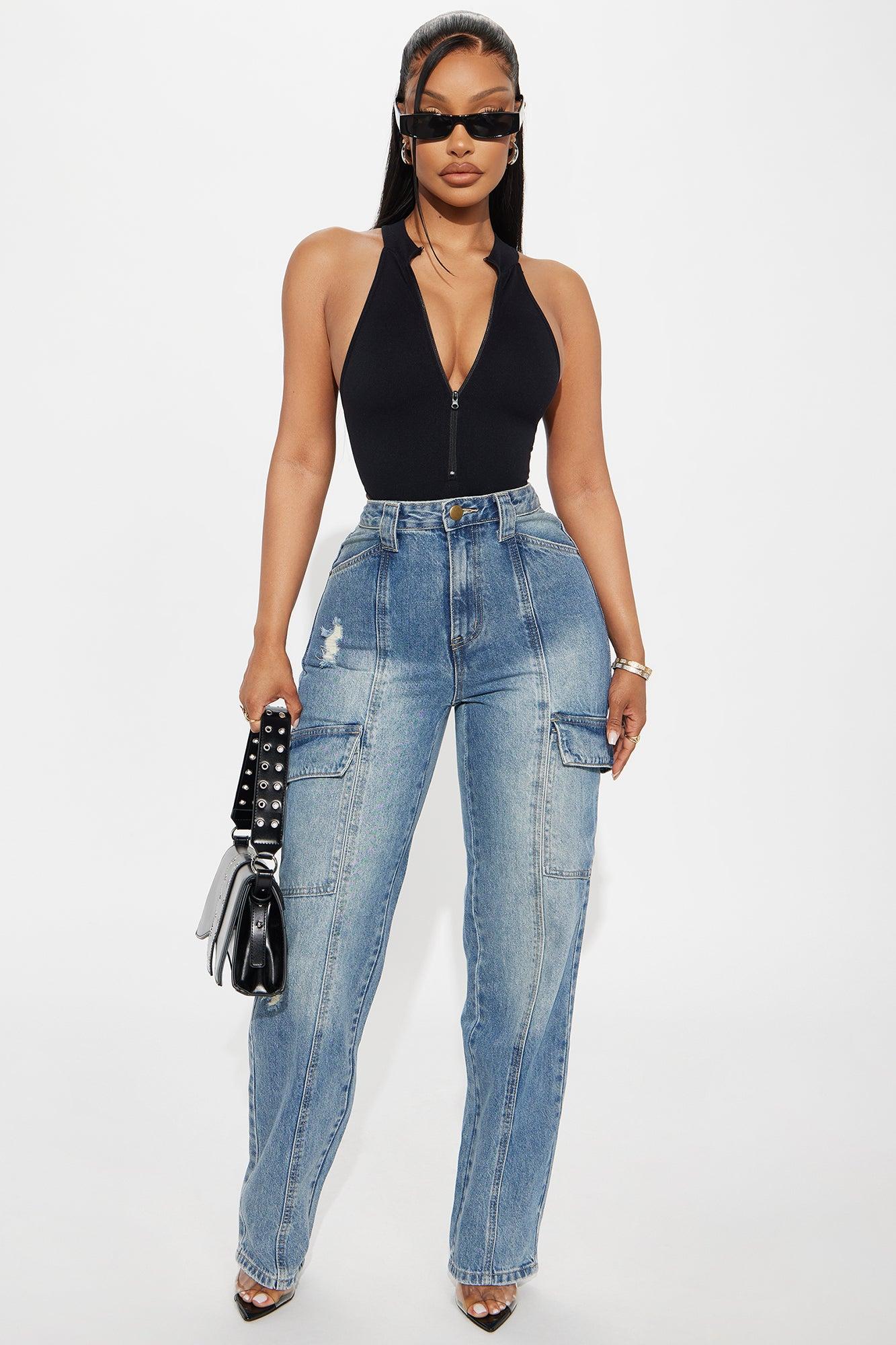 Zip It Mock Neck High Cut Bodysuit - Black Product Image