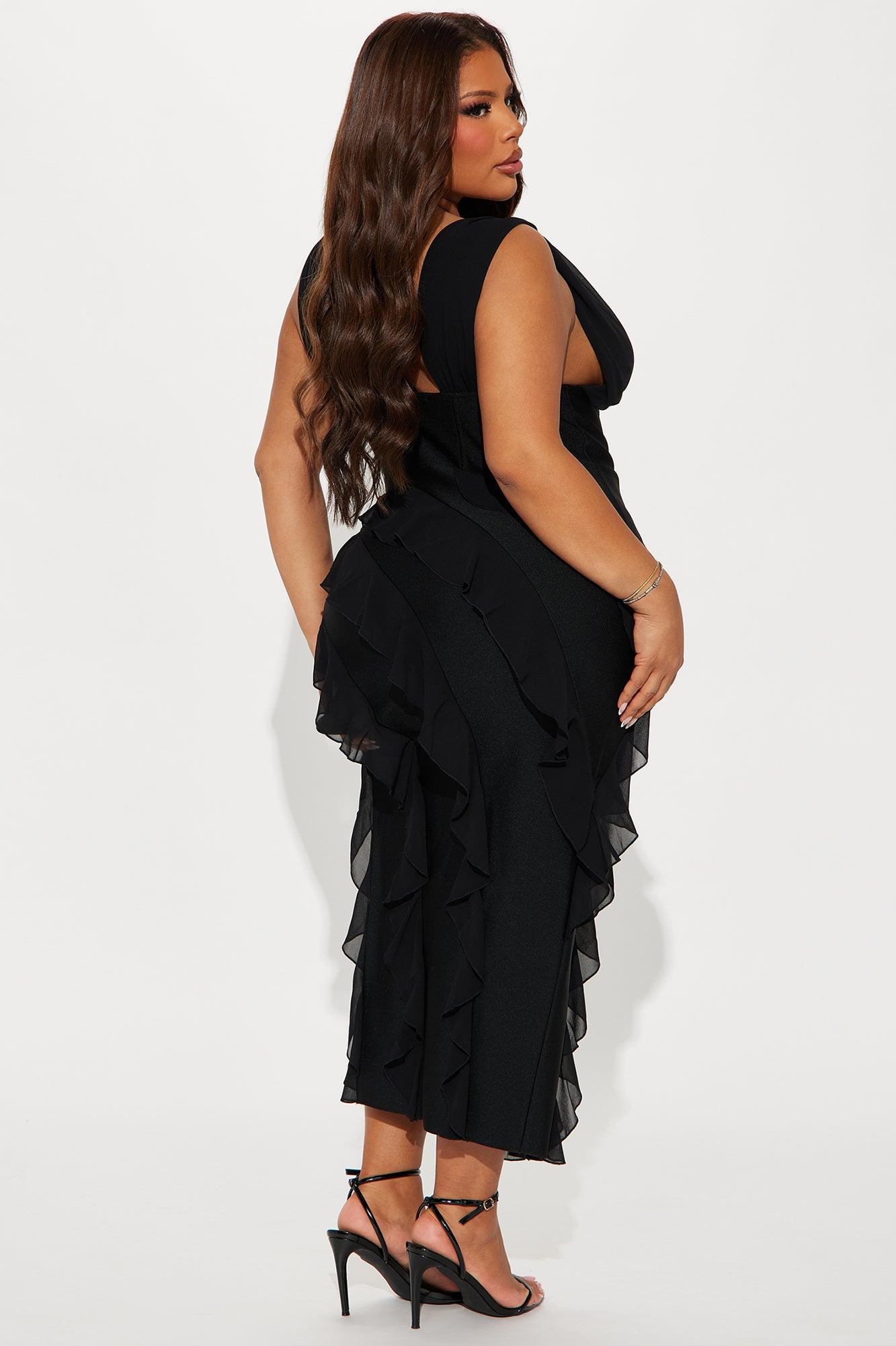 Jocelyn Bandage Ruffle Midi Dress - Black Product Image