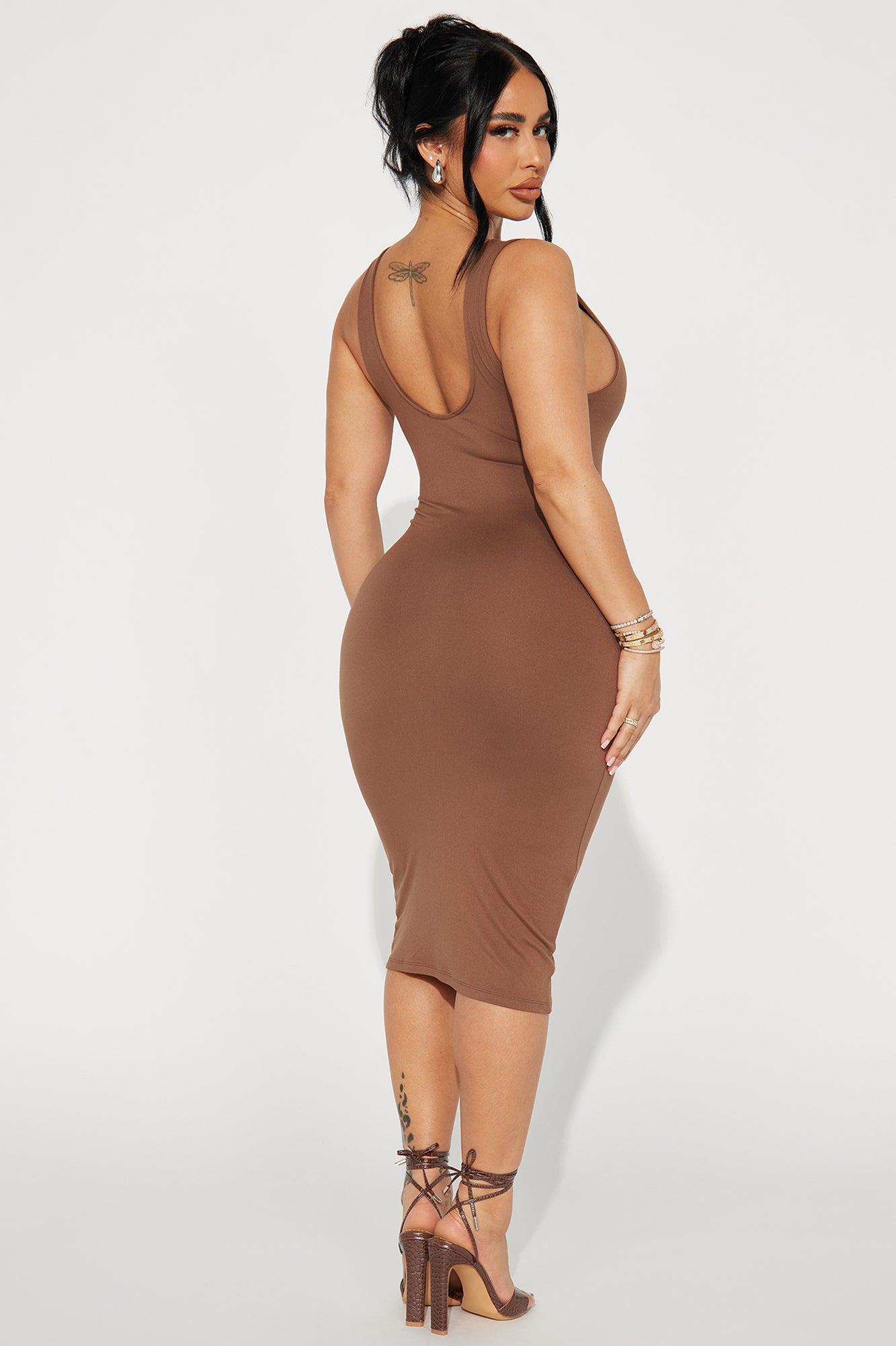Double Scoop Midi Dress - Chestnut Product Image