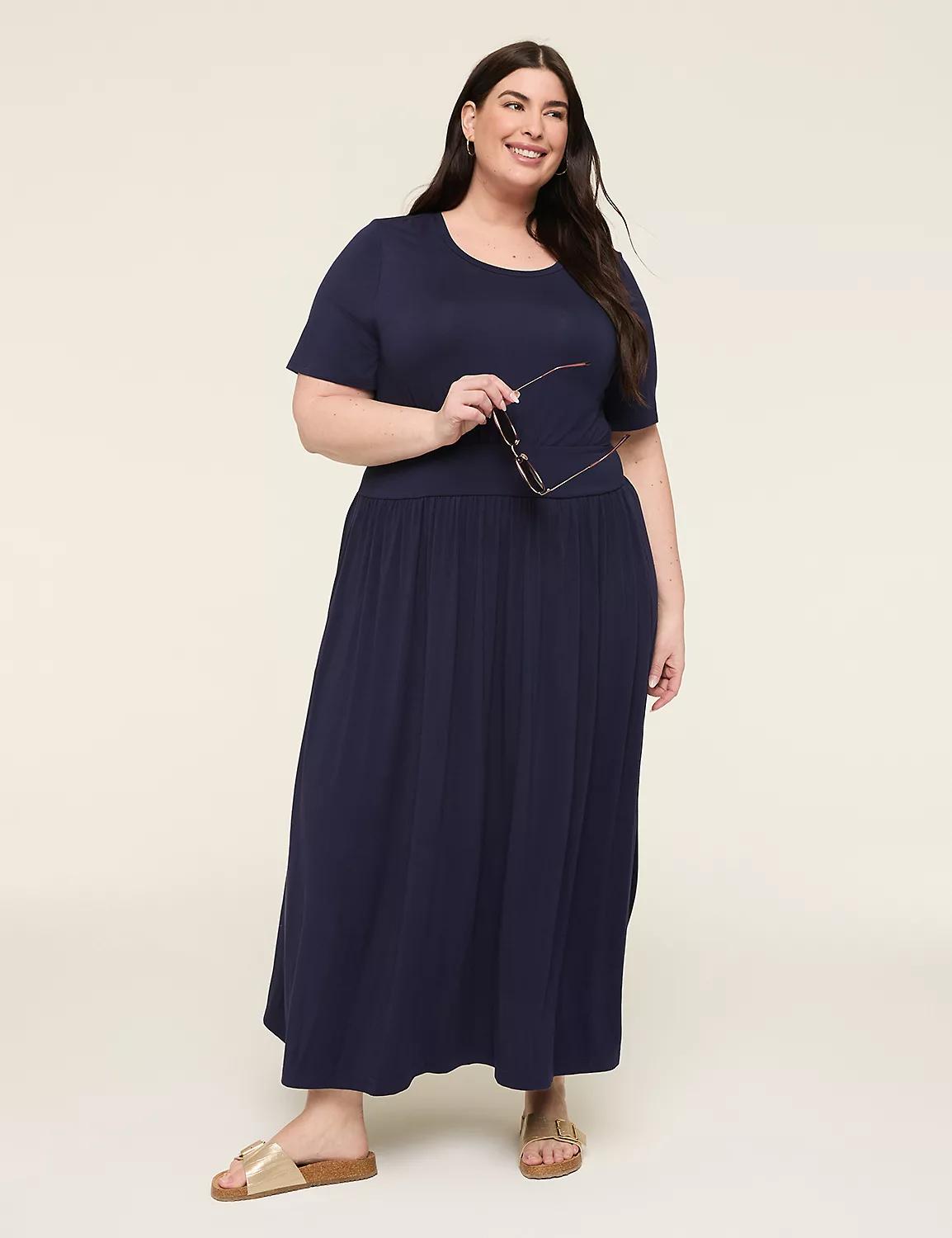 Crew-Neck Banded-Waist Maxi Dress Product Image