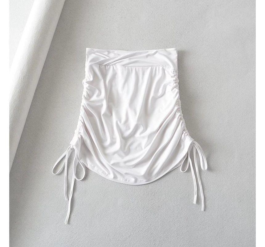 High Rise Plain Drawstring Mini Pencil Skirt Product Image