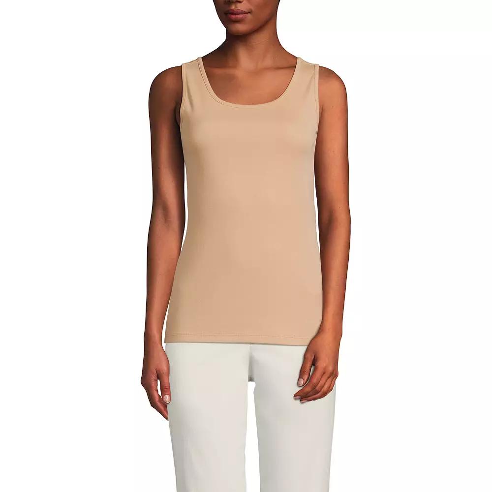 Women's Lands' End Cotton Tank Top, Size: Large Tall, Moss Ivory Stripes Product Image
