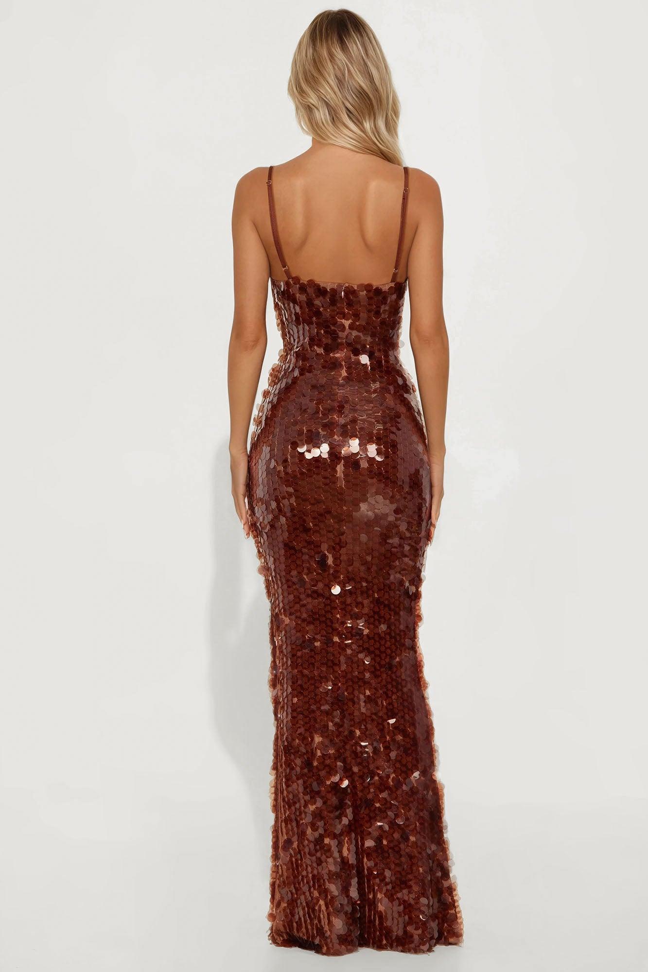 Robyn Sequin Maxi Dress - Brown Product Image