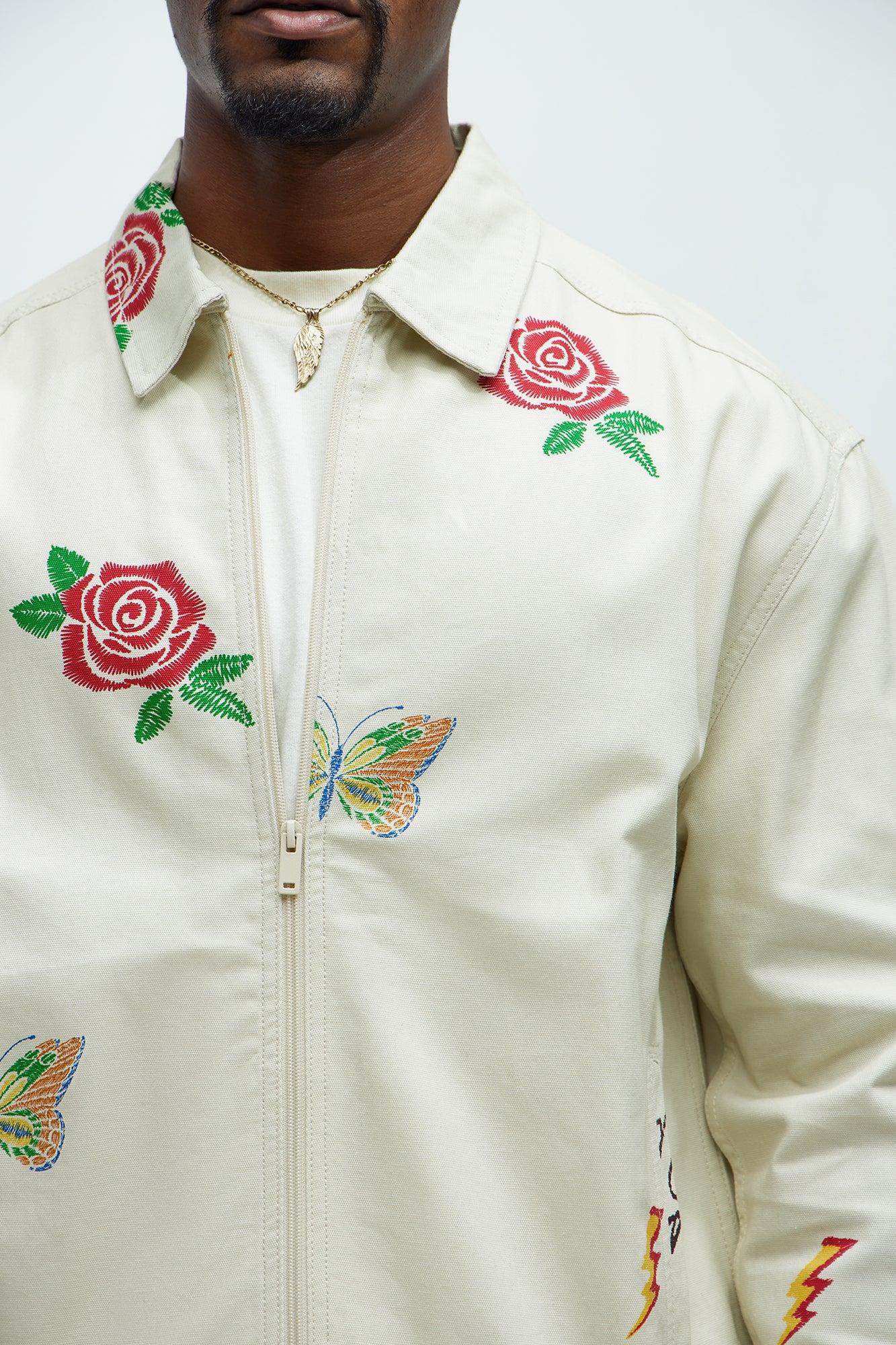 Patchwork Style Trucker Jacket - White/combo Product Image