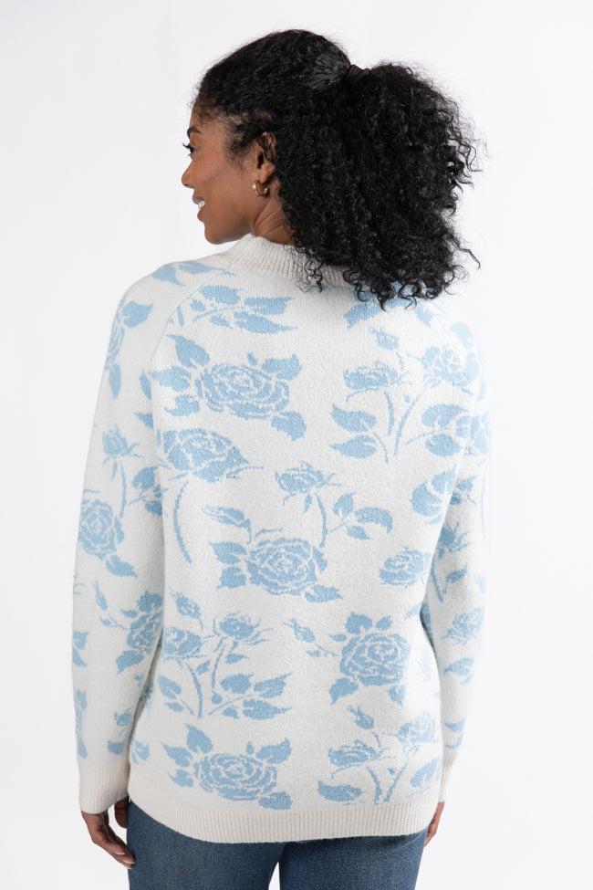Feeling Like Love Ivory and Blue Floral Crew Neck Sweater FINAL SALE Product Image