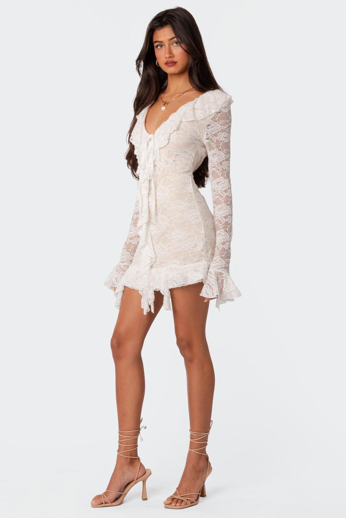 Josephine Ruffle Lace Mini Dress Product Image