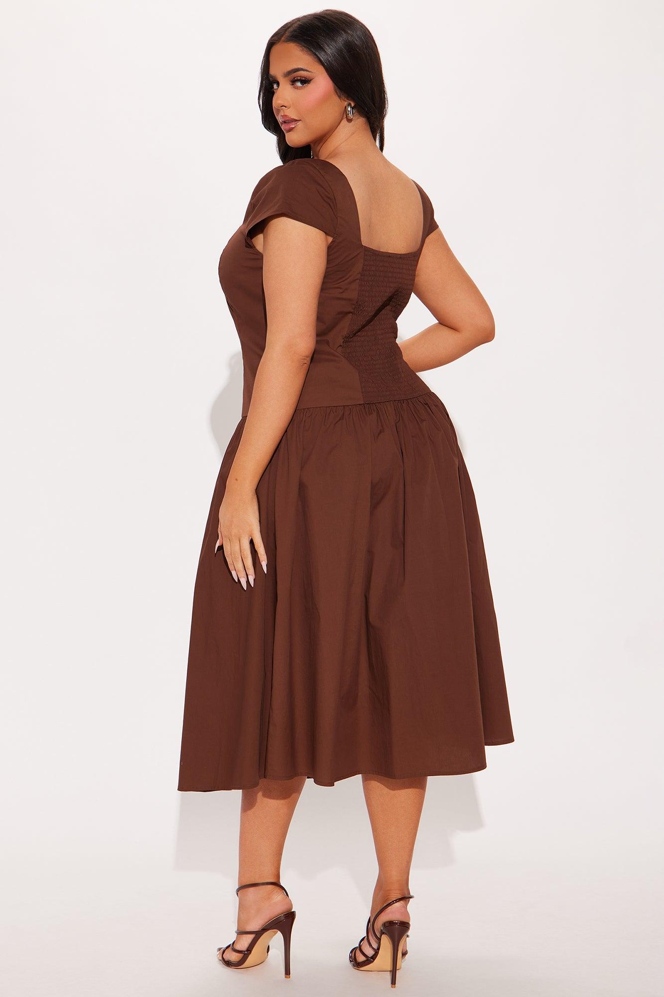Roma Drop Waist Midi Dress - Chocolate Product Image