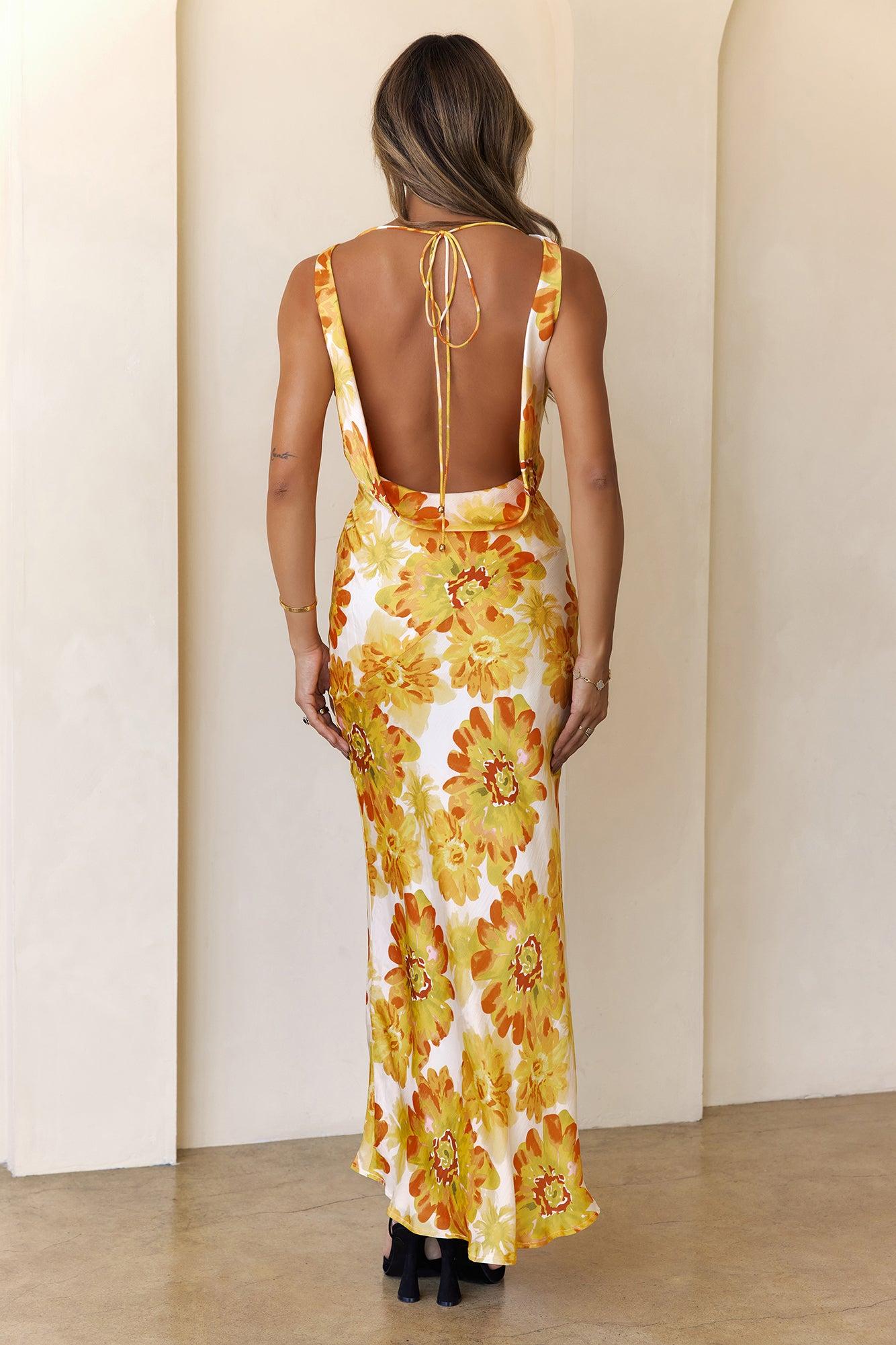 Romantic Steps Satin Maxi Dress Yellow Product Image