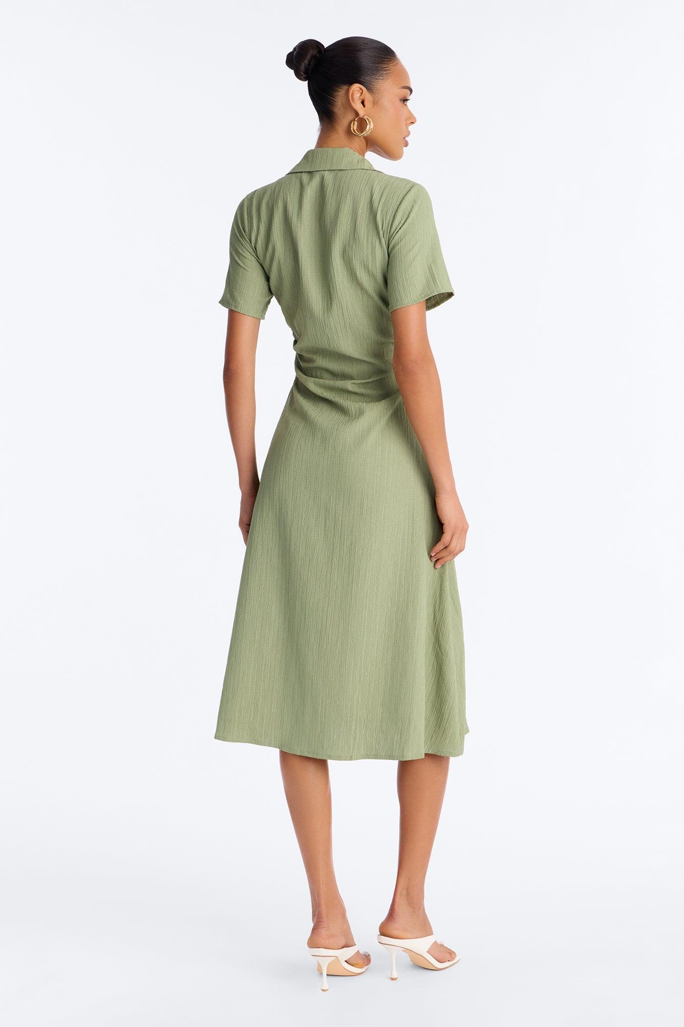 Carmen Ruched Shirt Midi Dress - Olive Female Product Image