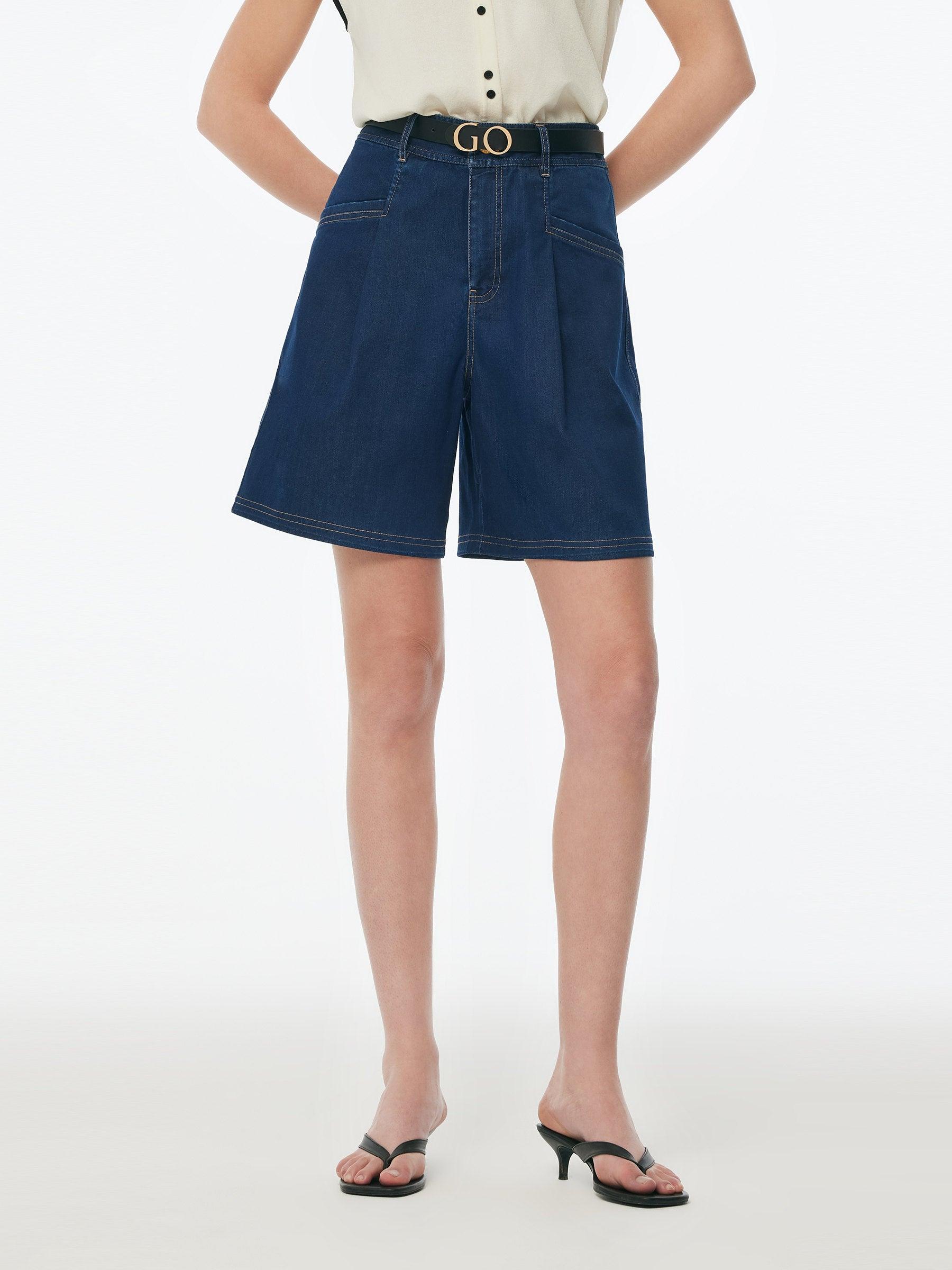 Denim Stretch Adjustable High-Waisted Women Shorts Product Image