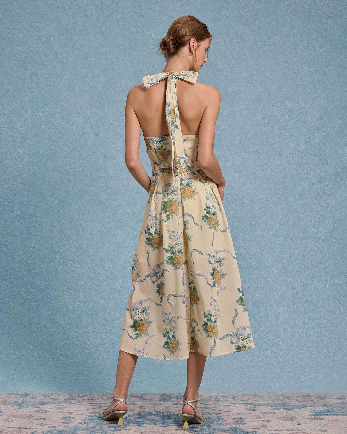 Yellow Floral Strapless Midi Dress Product Image