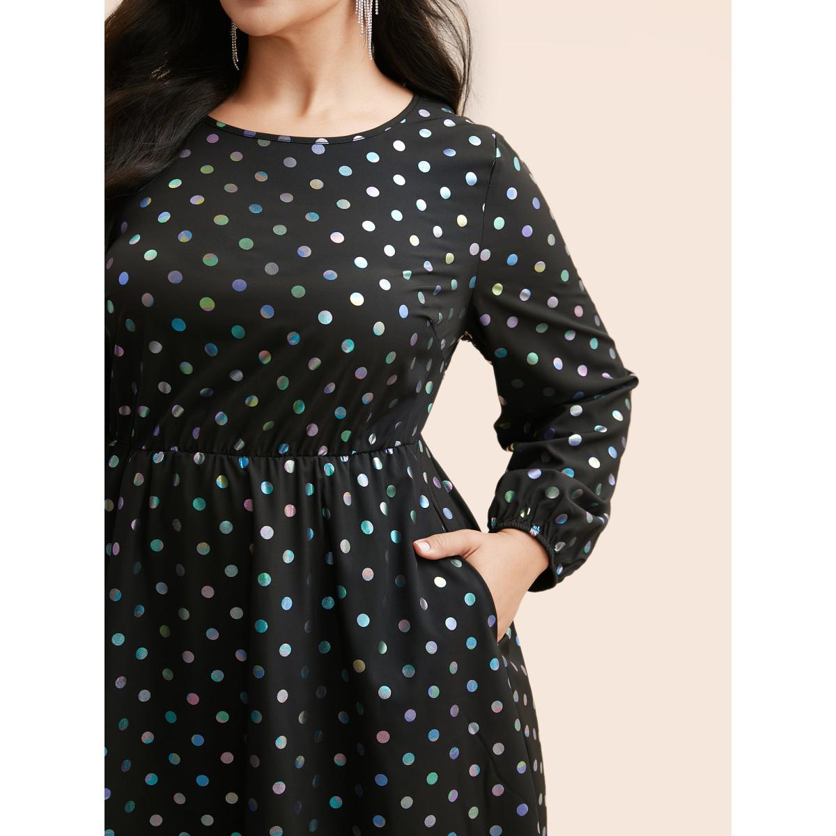 Plus Size Glitter Polka Dot Lantern Sleeve Dress Black Women Cocktail Texture Party Curvy Bloomchic 12/L Product Image