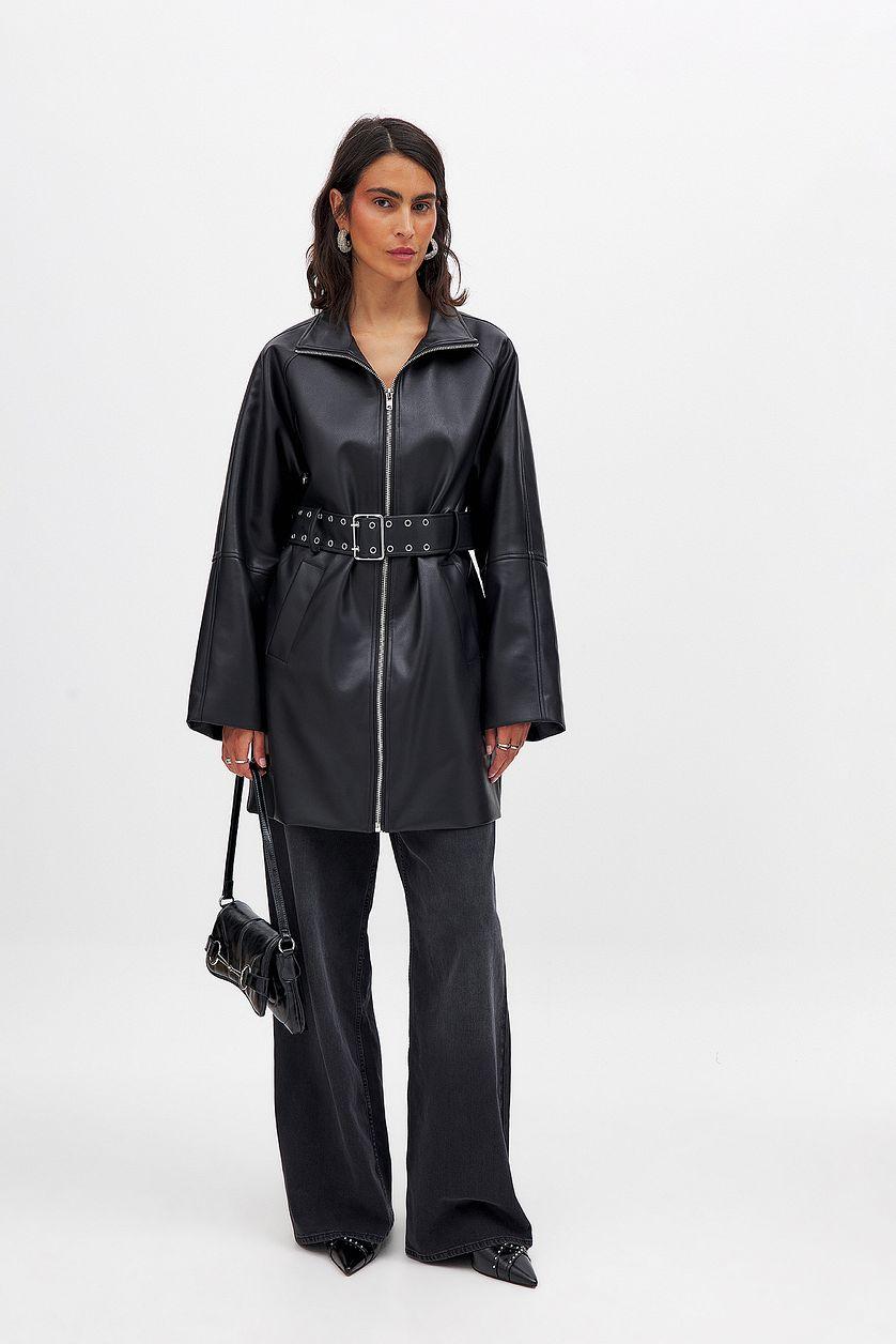 Belted Zip Detail Pu Jacket Product Image