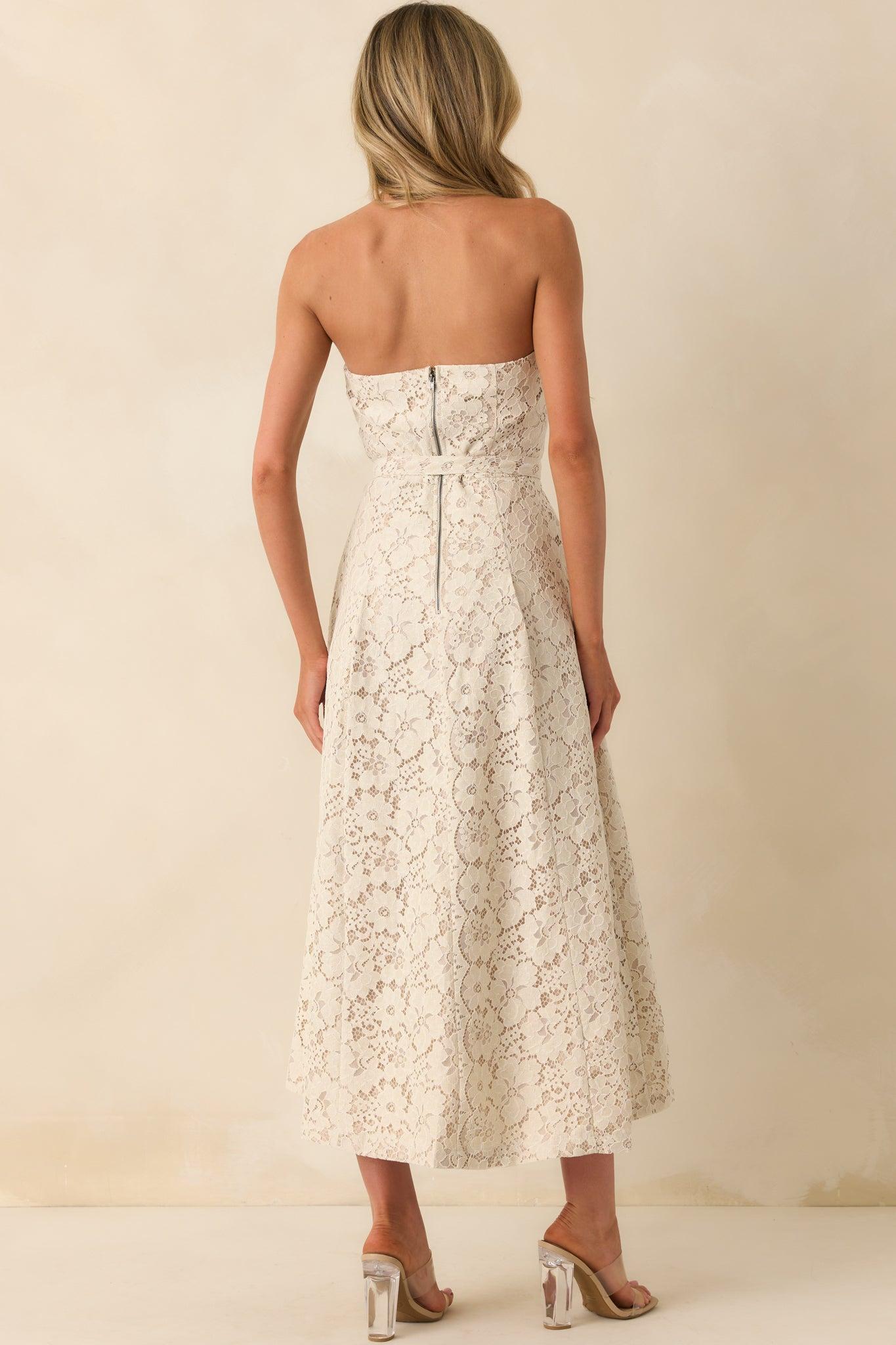 Still The One For You Ivory Cotton Lace Strapless Midi Dress Product Image