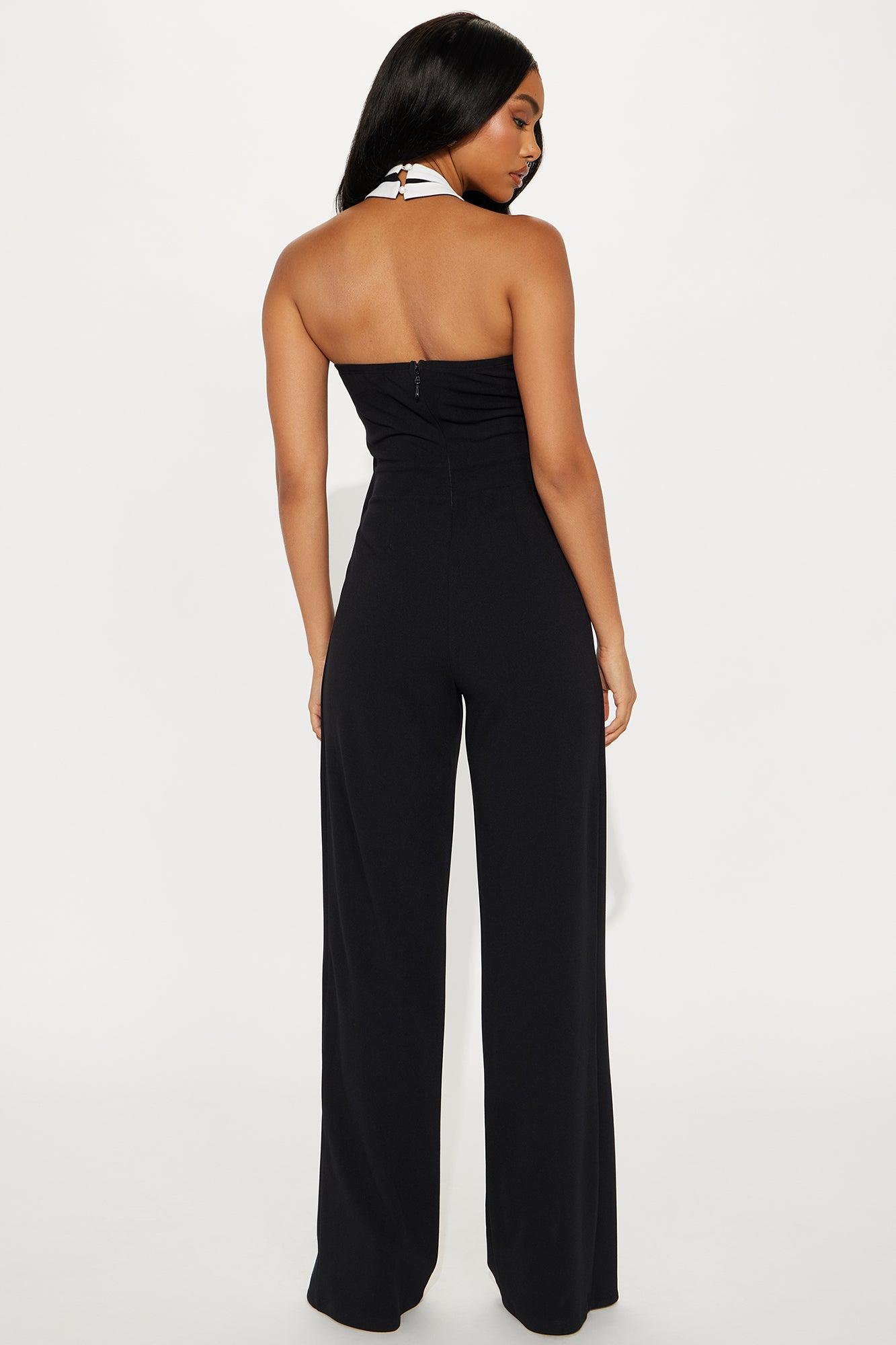 For The Moment Draped Halter Jumpsuit - Black/White Female Product Image