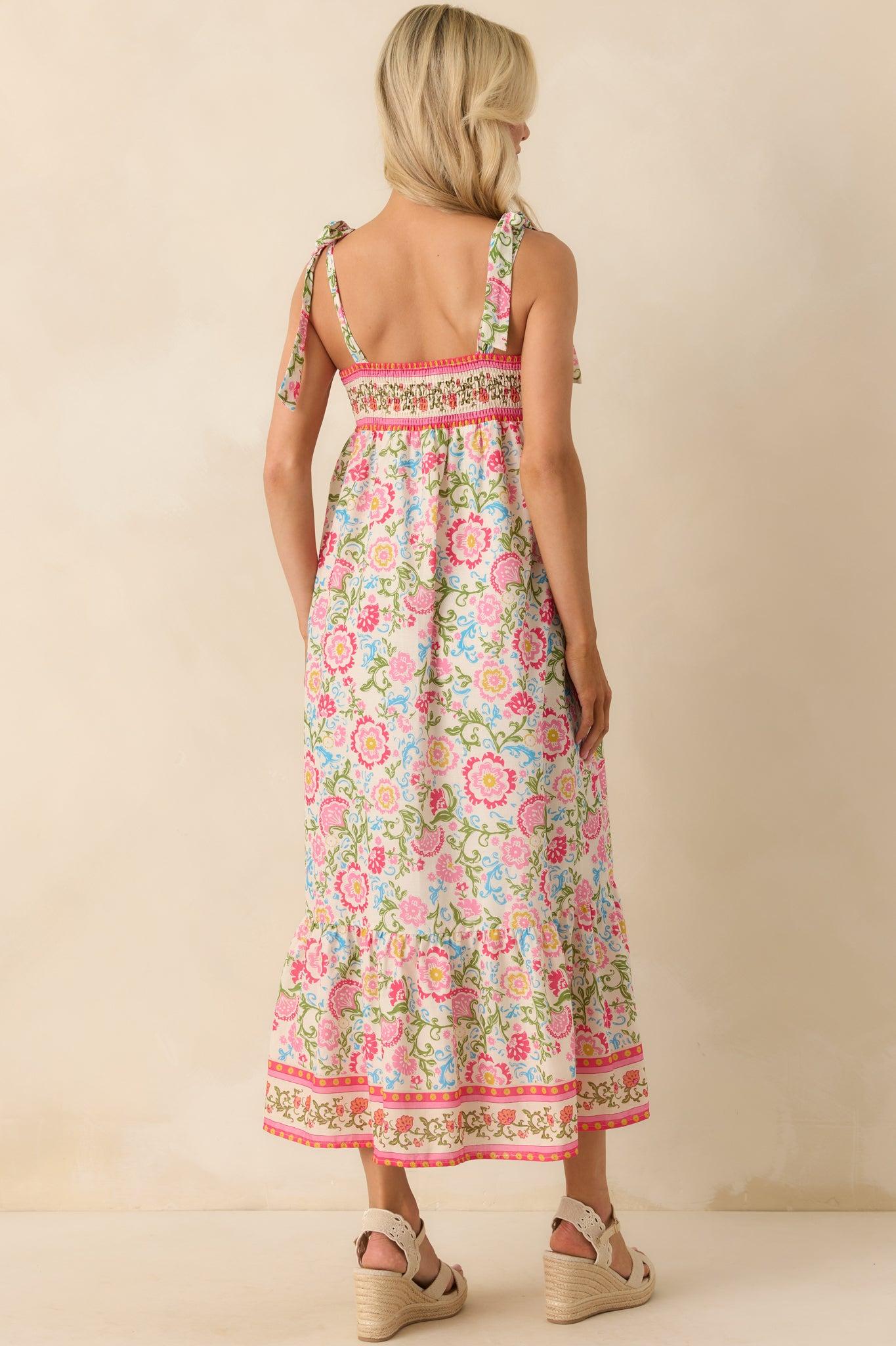 A Moment Of Its Own Pink Floral Print Cotton Maxi Dress Product Image