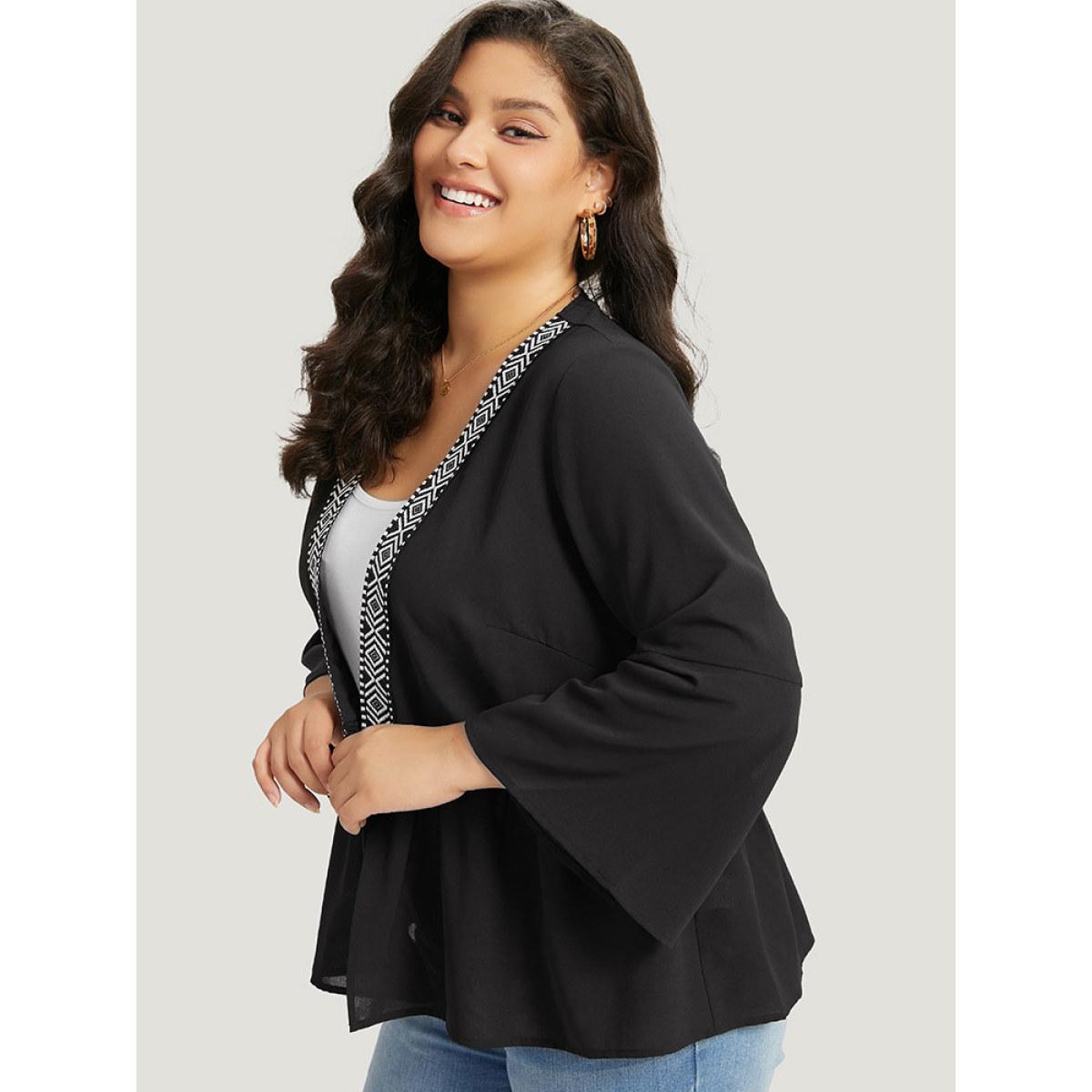 Plus Size Geometric Print Mesh Patchwork Kimono Women Black Resort Vacation Kimonos BloomChic 14-16/1X Product Image