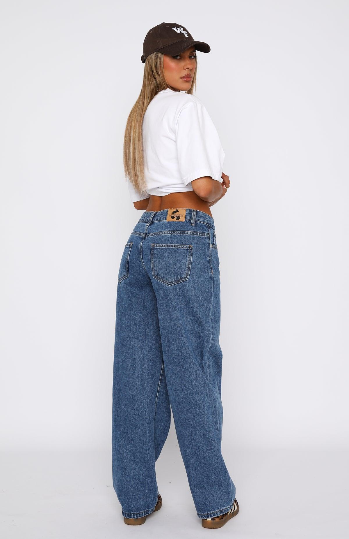 Bring The Style Low Rise Wide Leg Jeans Admiral Blue Product Image