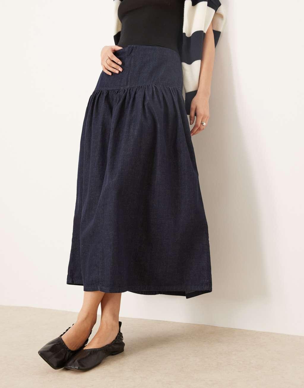 ASOS DESIGN denim maxi skirt with dropped waist Product Image