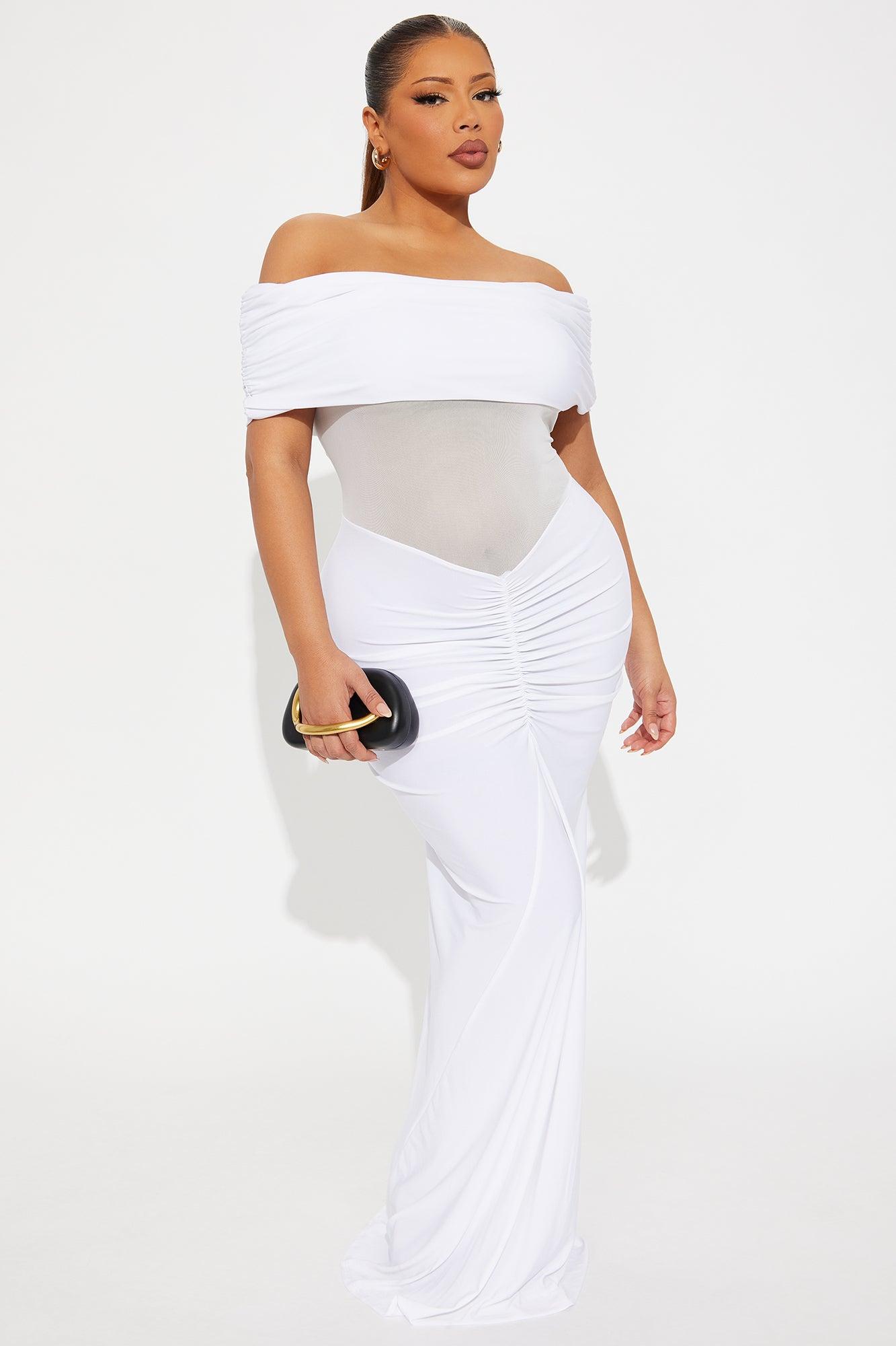 Jesika Ruched Off Shoulder Maxi Dress - White Female Product Image