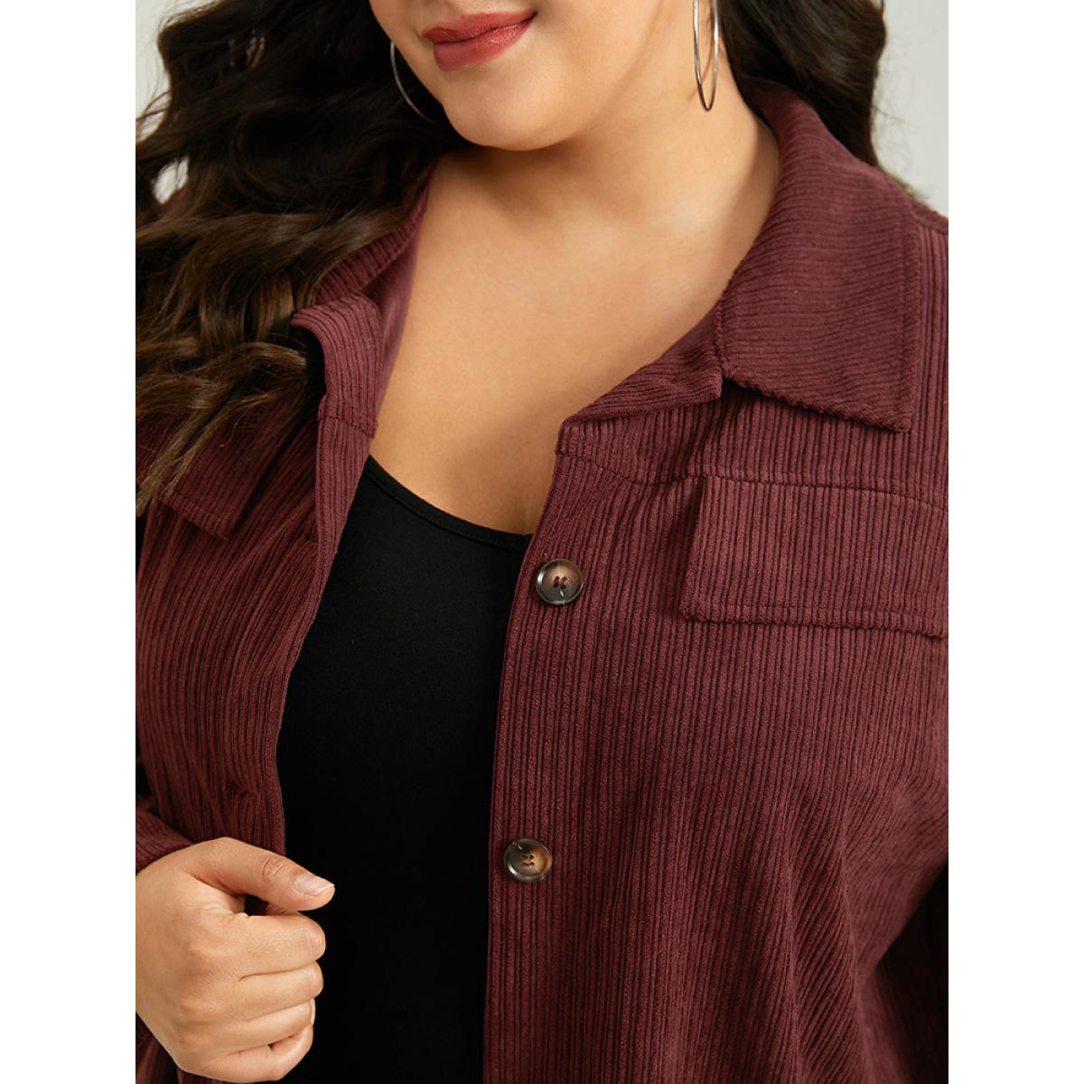 Plus Size Plain Texture Button Through Gathered Jacket Women Maroon Texture Dailywear Jackets BloomChic 12/L Product Image