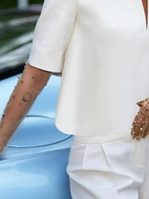 Half Sleeves Loose Solid Color Split-Joint Stand Collar Blouses&Shirts Tops Product Image