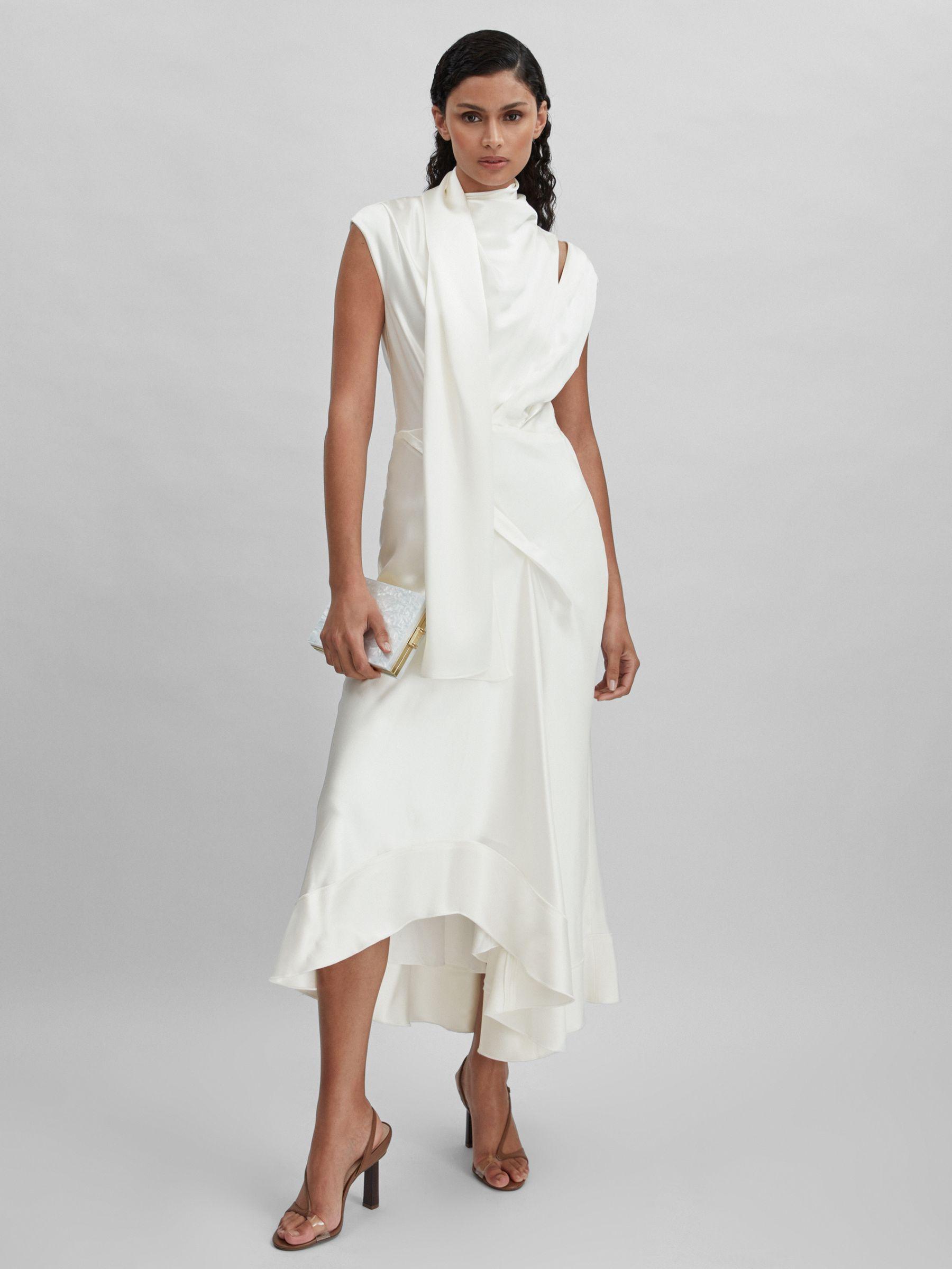 Acler Drape Element Asymmetric Midi Dress in Ivory Product Image
