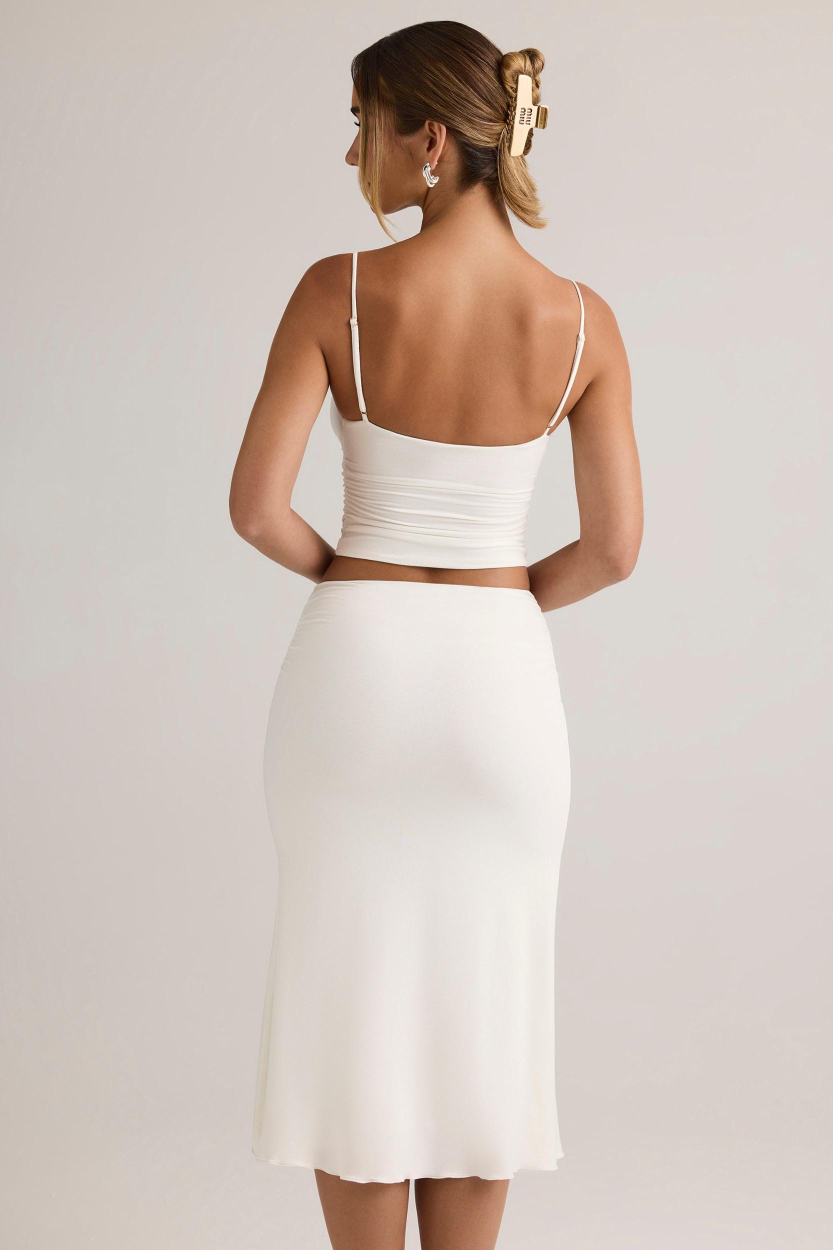 Modal Ruched Mid-Rise Midaxi Skirt in White Product Image