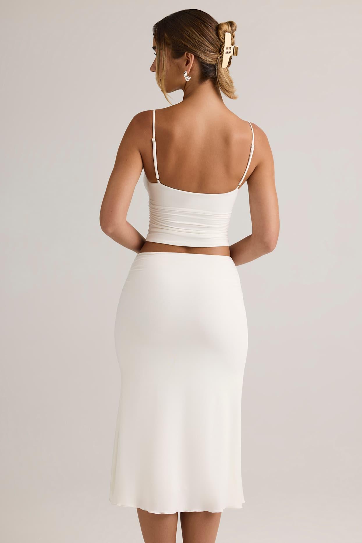 Modal Ruched Mid-Rise Midaxi Skirt in White Product Image