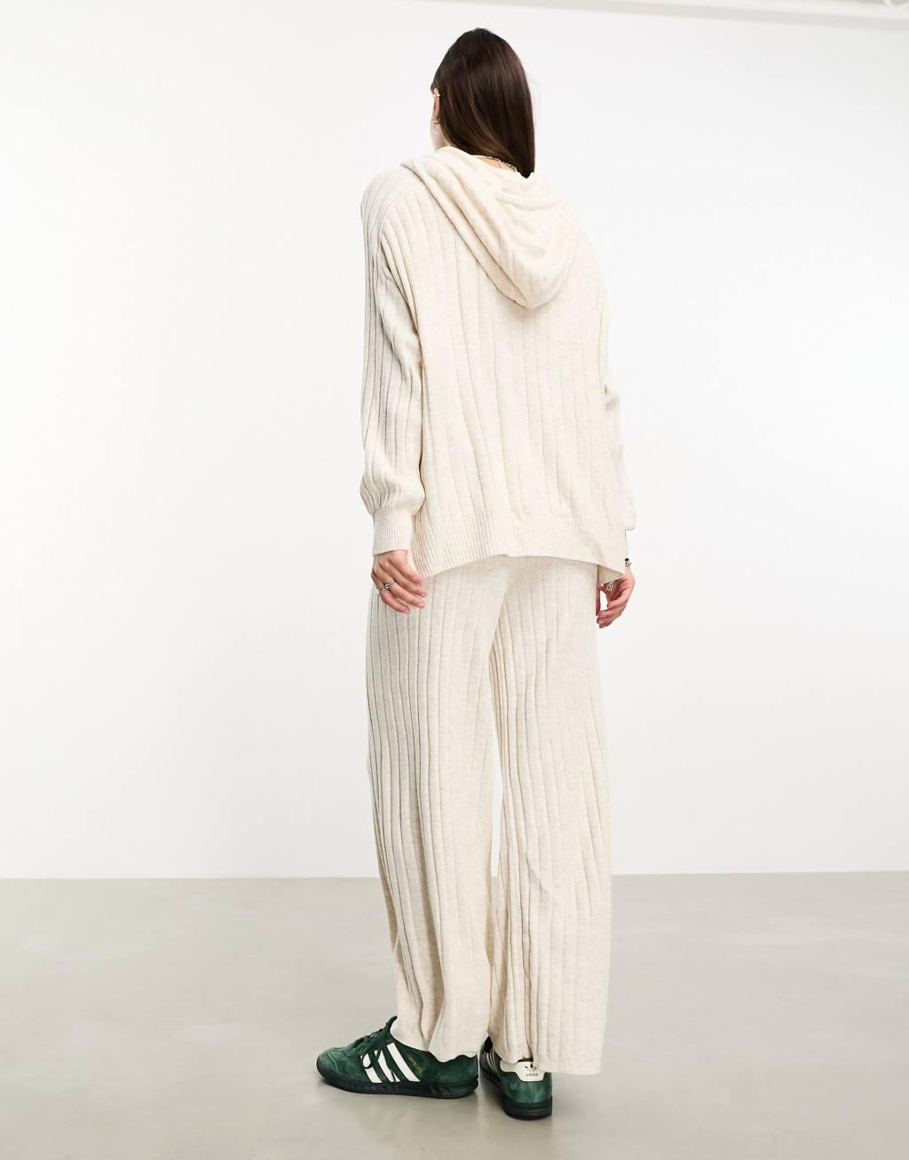 ONLY ribbed knit hoodie in cream - part of a set  Product Image