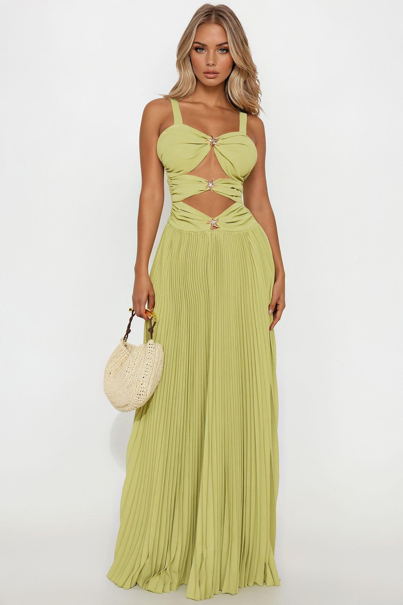 Alice Pleated Maxi Dress - Sage Product Image