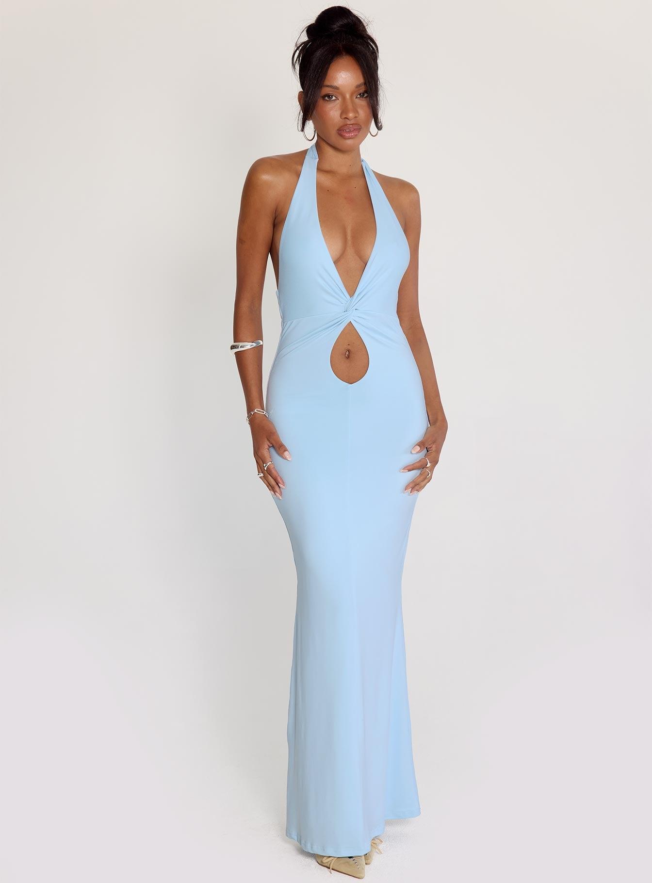 No Hard Feelings Twist Maxi Dress Blue Product Image